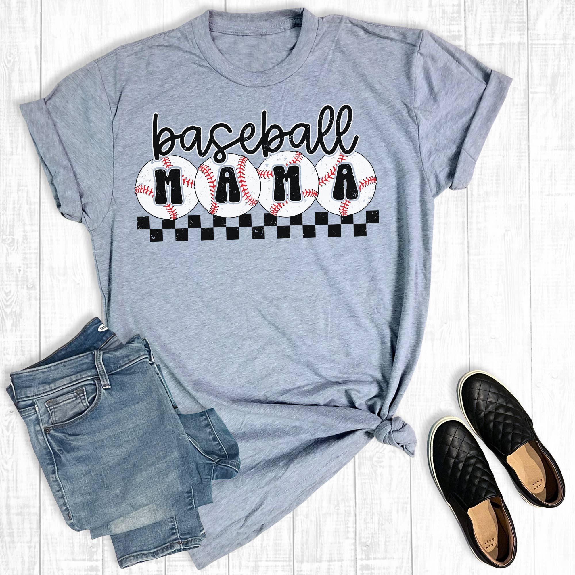 Retro Checkered Baseball Mama Graphic Tee