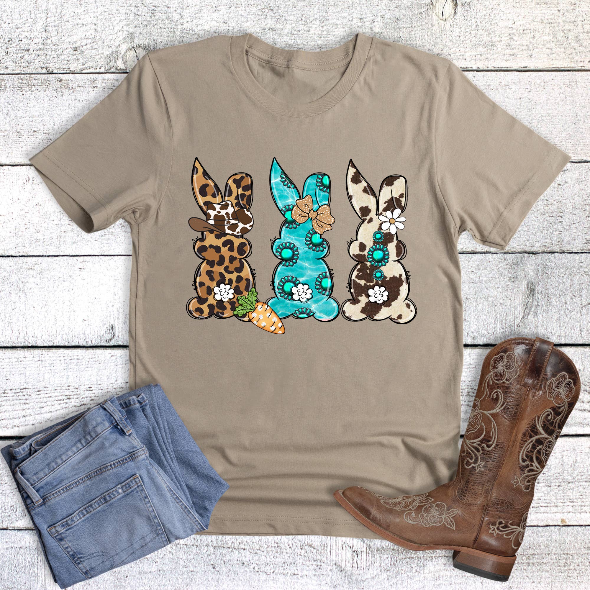 Easter Western Turquoise Bunny Graphic Tee
