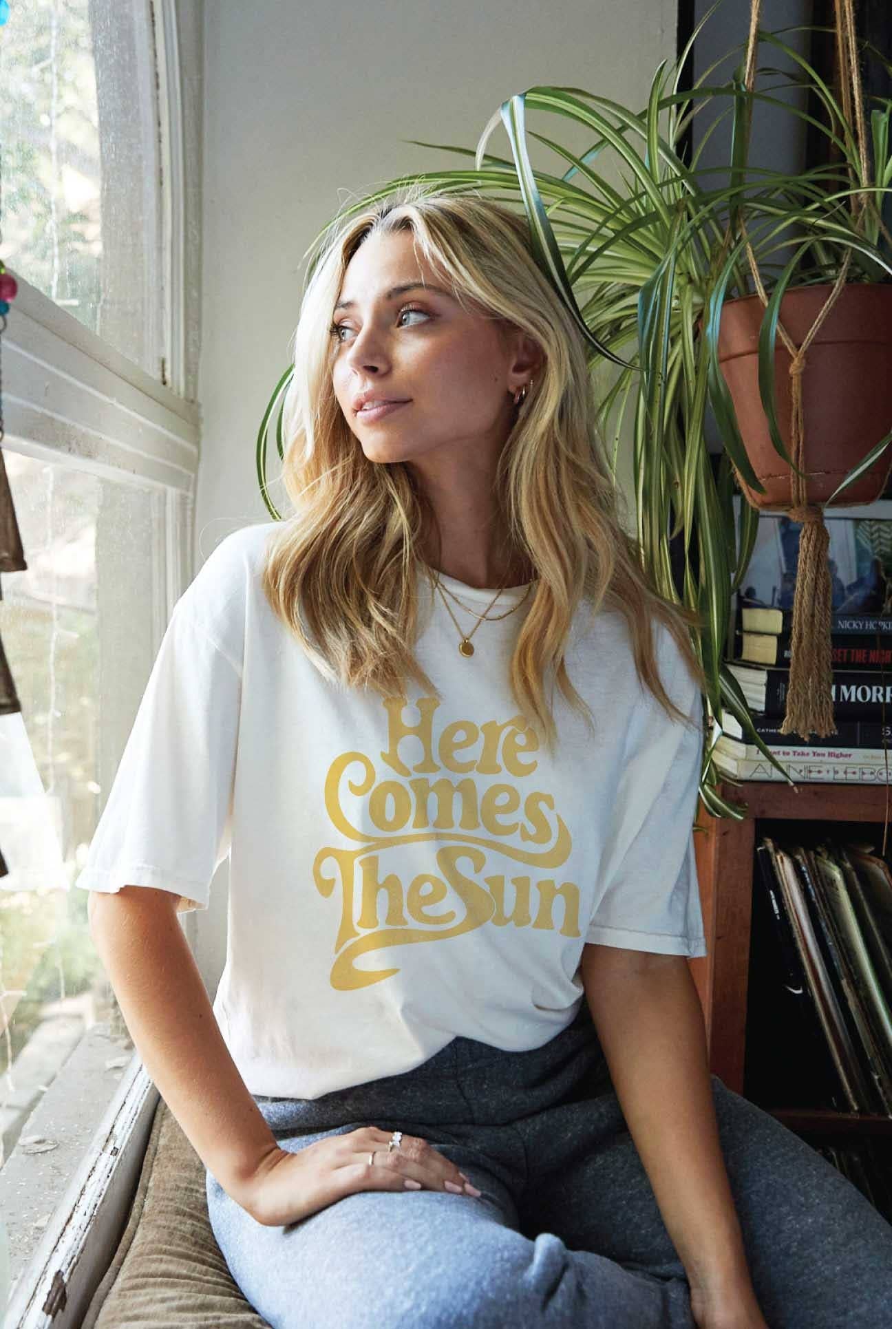 Here Comes the Sun Mineral Washed Graphic Top