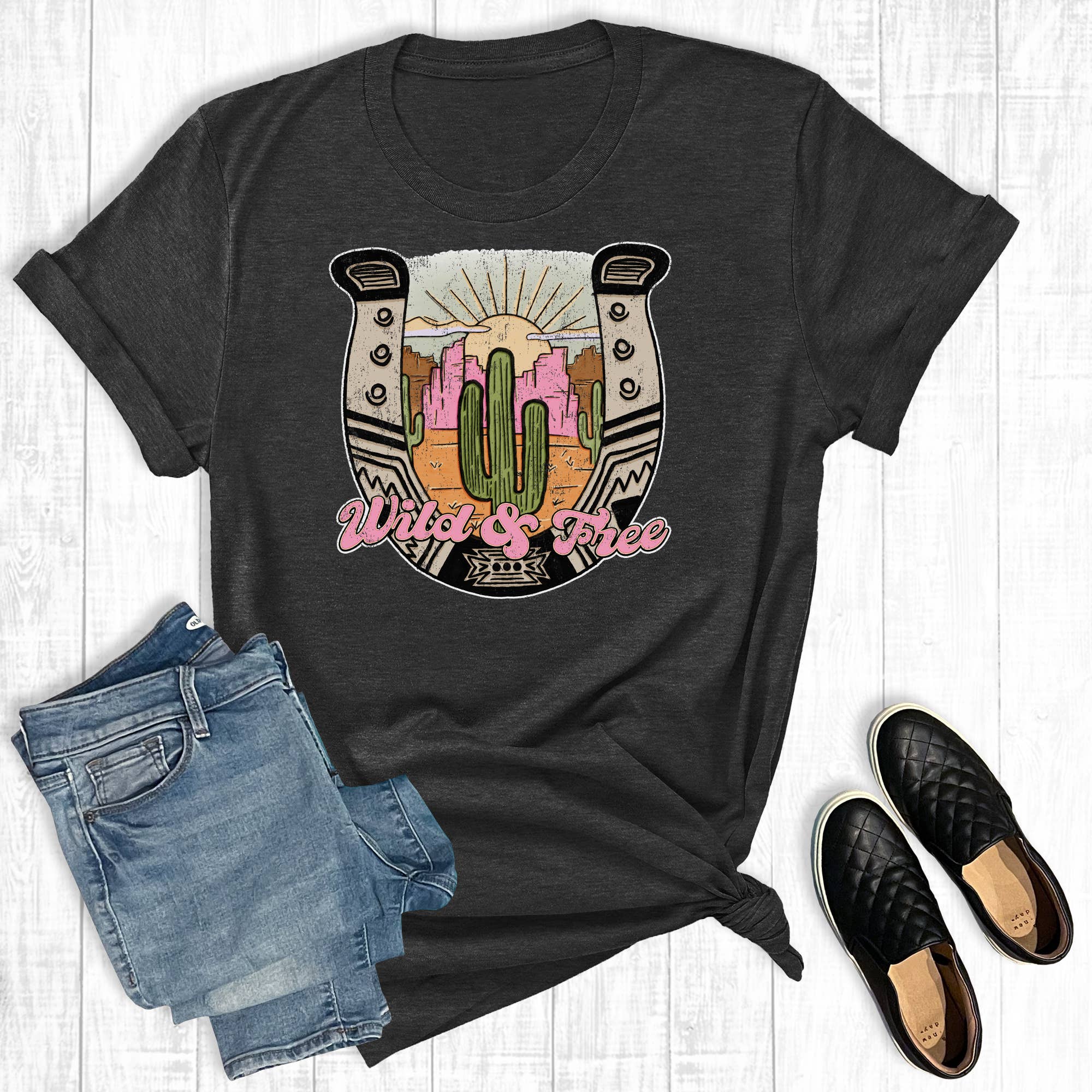Western Cactus Wild and Free Graphic Tee