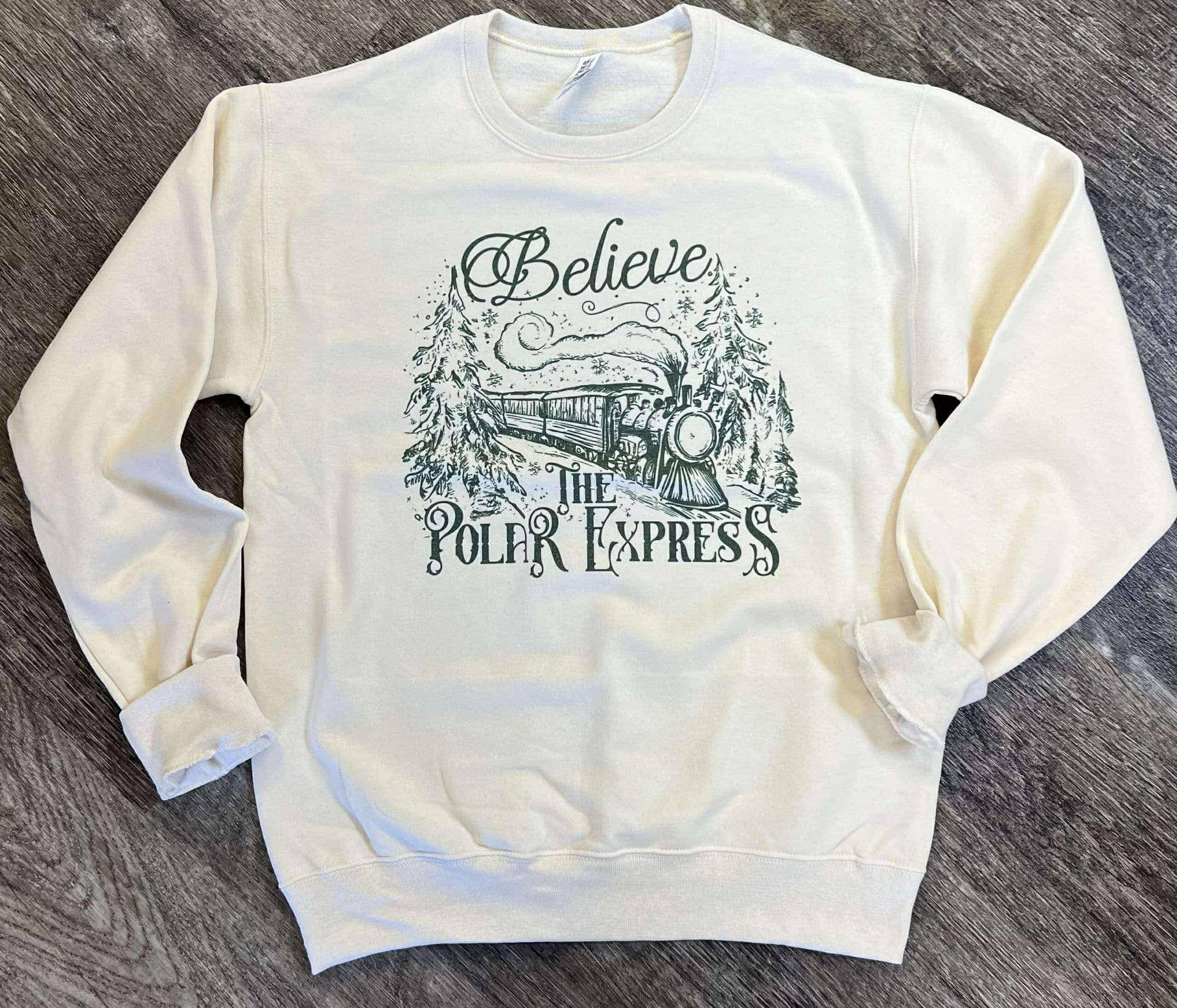 Believe the Polar Express with Train On Cream Sweatshirt