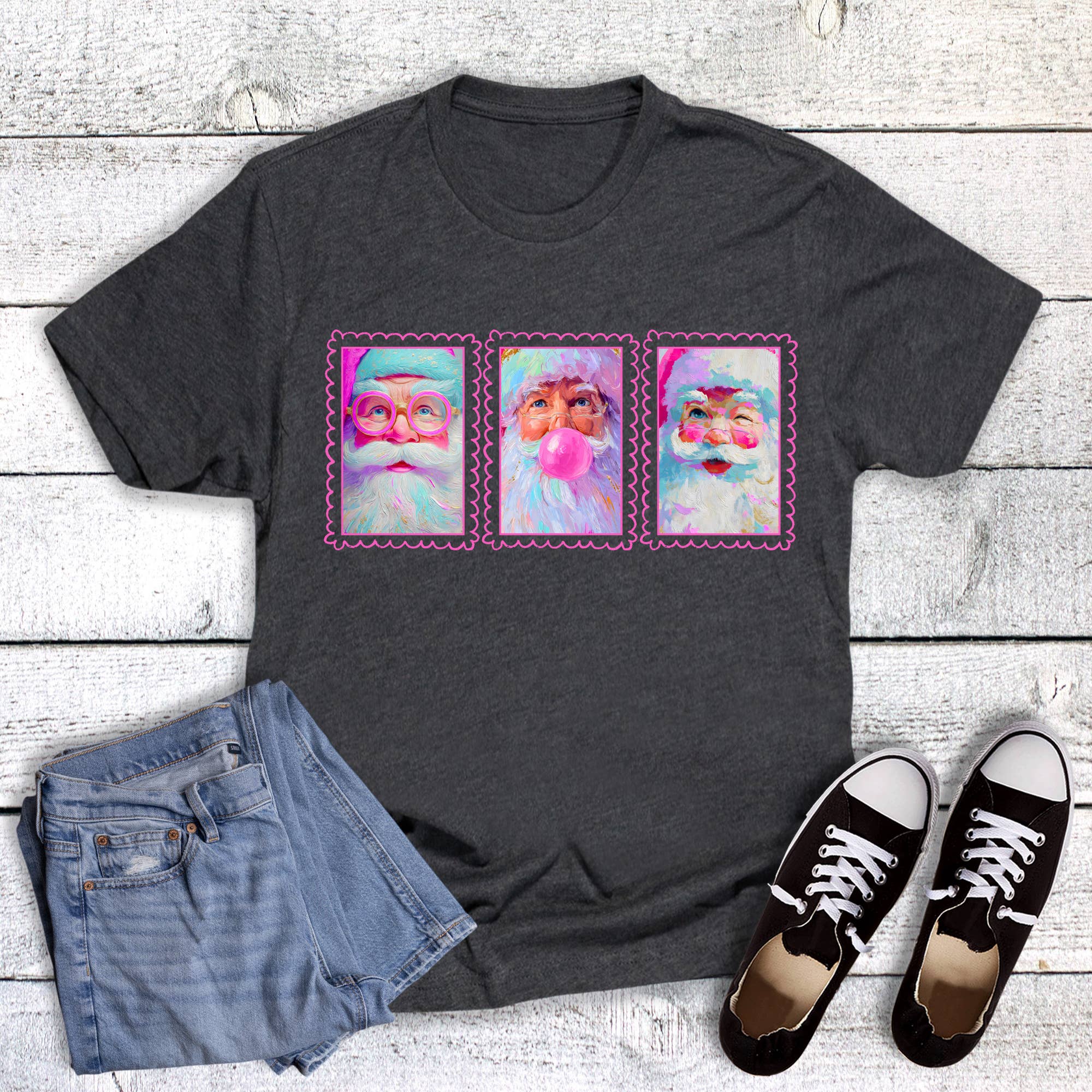 Christmas Pink Santa Trio Graphic Tee