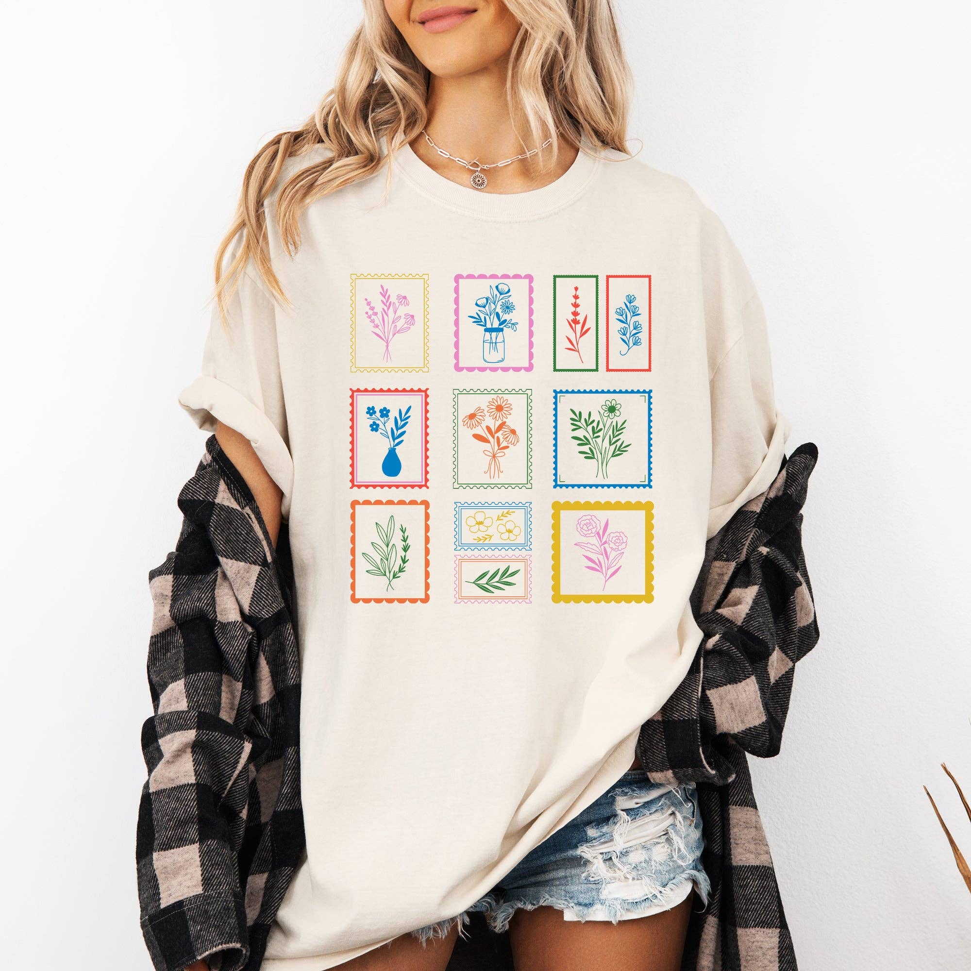 Vintage Floral Stamps Minimalist Comfort Colors T-Shirt