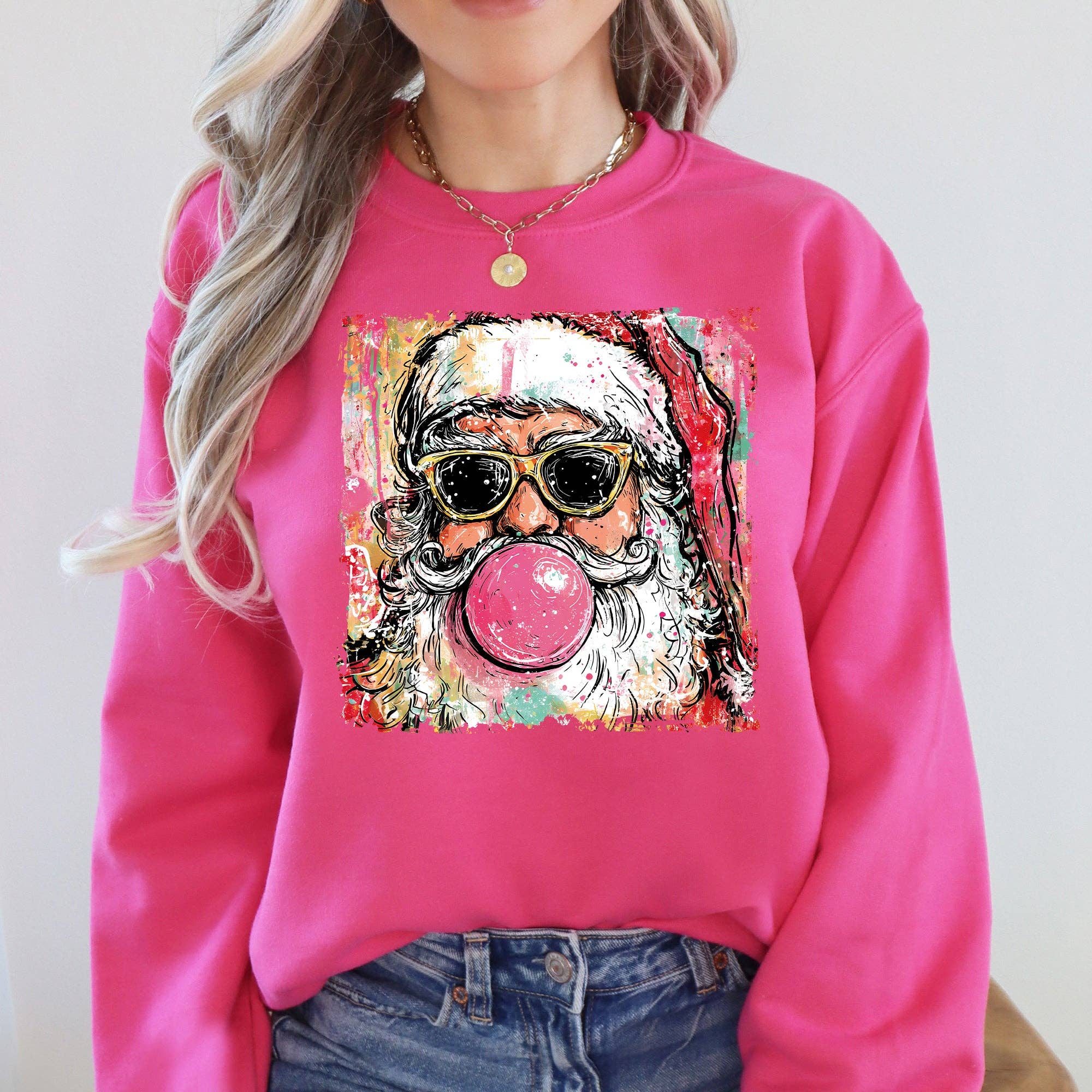 Vintage Santa, Sketched Christmas Bubble Gum Cute Sweatshirt