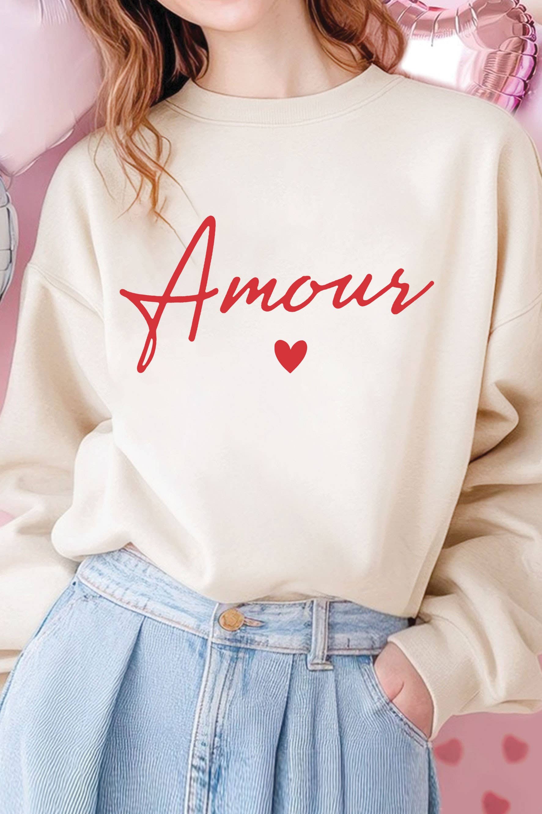 Amour Heart Graphic Brushed Sweatshirts