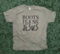 Boots Jeans Jesus On Tultex Heather Military Green