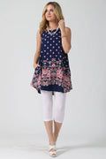 .....SI-5181 Plus Size Border Flower Print Pocket Swing Tunic