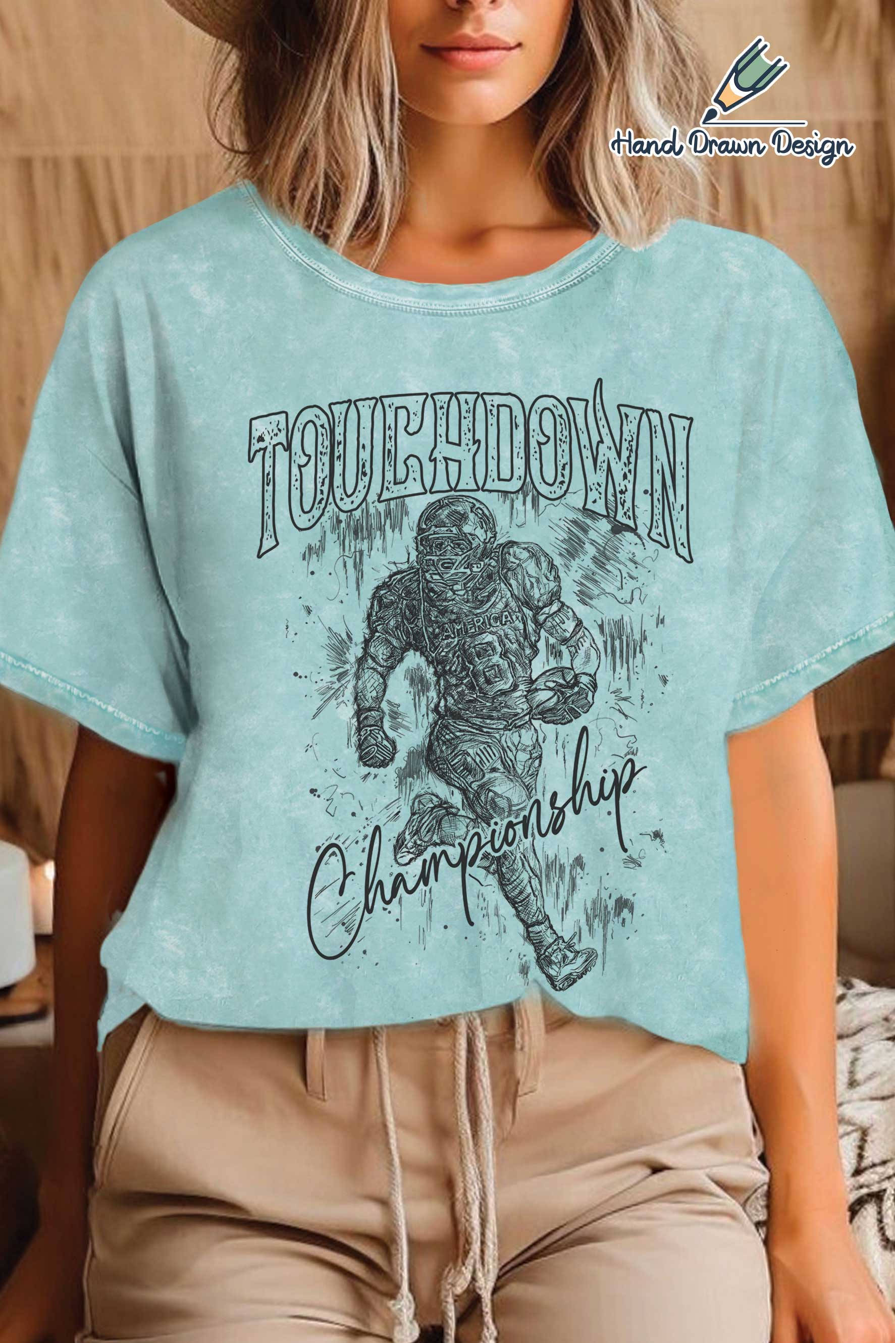 Touchdown Football Hand Drawn Mineral Graphic Tshirts