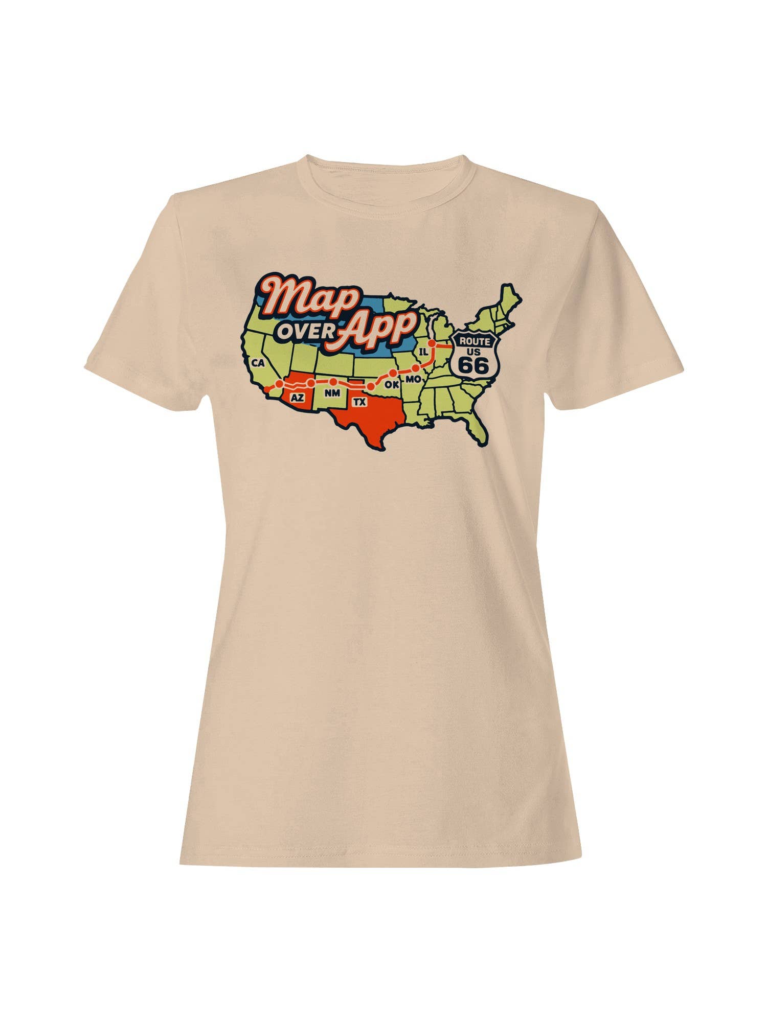 Roadtrip USA Map Over App Route 66 Escapade Women's Tee