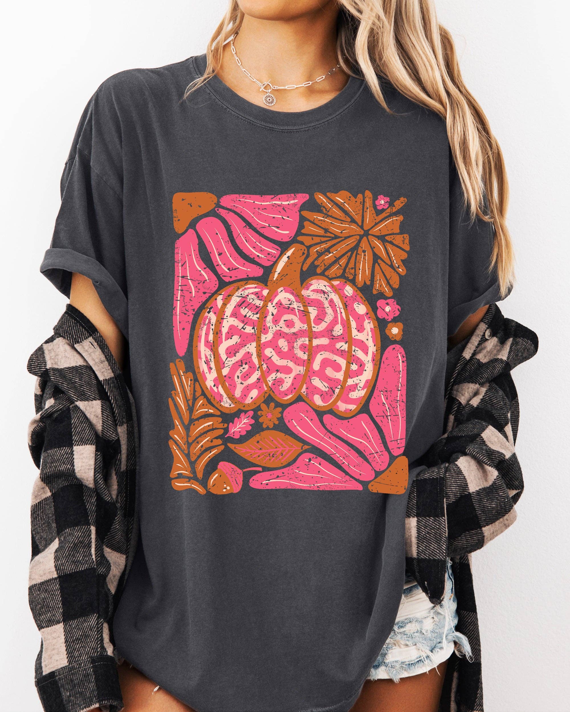 Retro Floral, Pink, Pumpkin, Halloween, Fall, Autumn Shirt