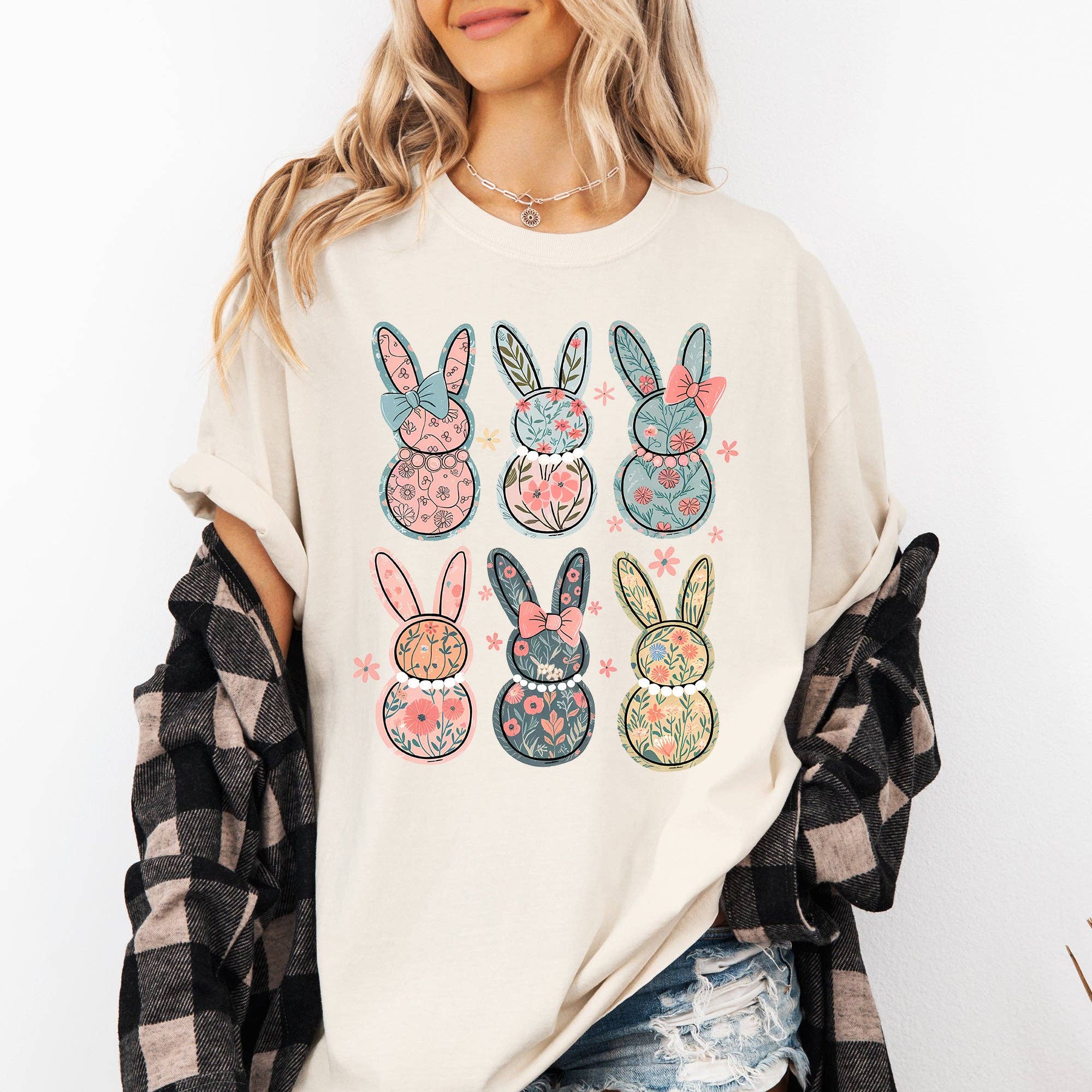 Adorable Floral Bunnies Easter Jesus, Rabbit, Holiday Tshirt