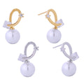 14K Dipped Decorative Line Cz Pearl Post Earrings