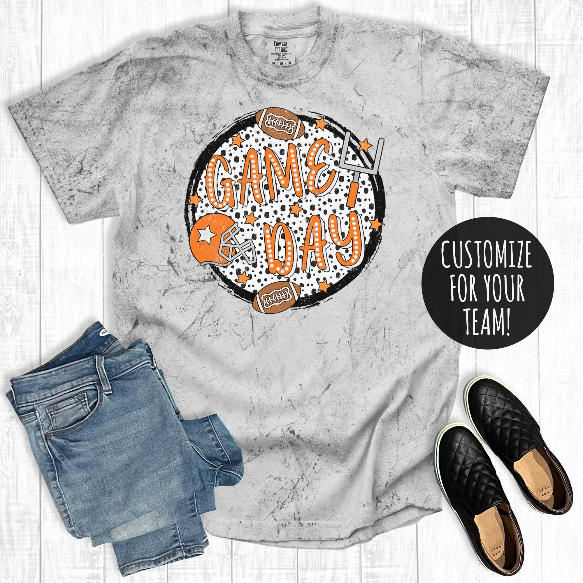 Custom Football Game Day Dalmatian Circle Comfort Colors Tee