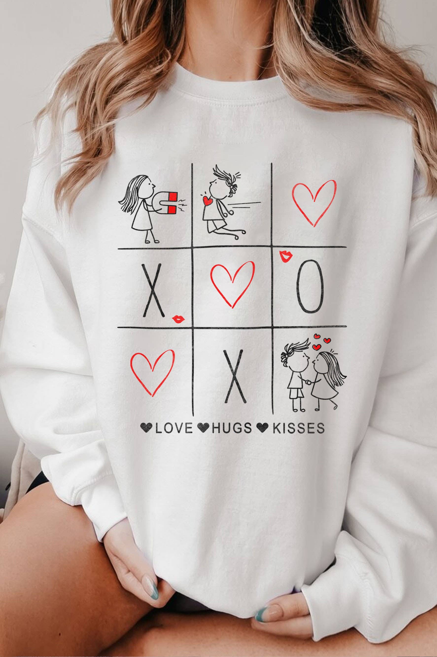 Xoxo Valentine Tic Tac Toe Graphic Brushed Sweatshirts