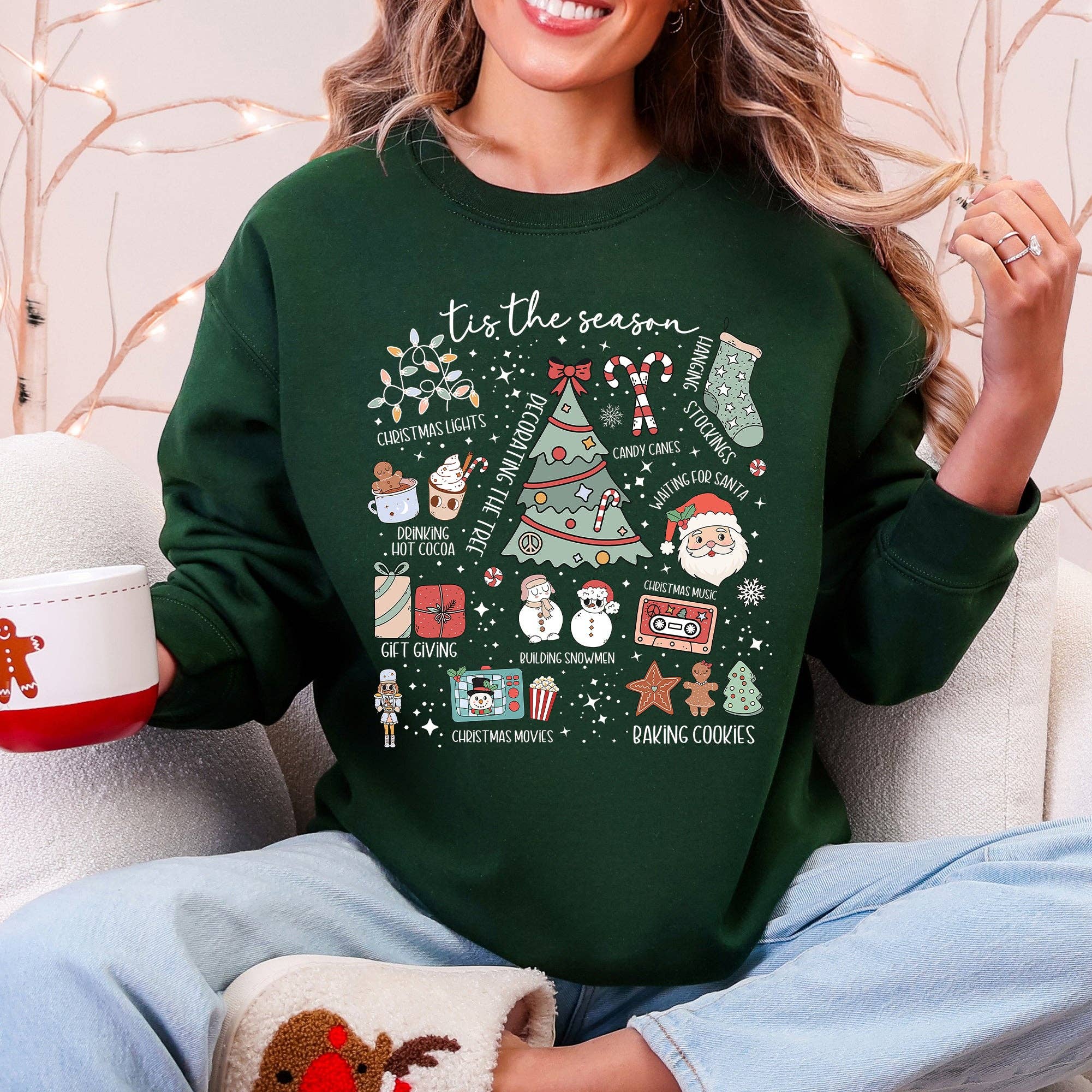 Tis the Season, Christmas, Santa, Tree, Snowman, Sweatshirt