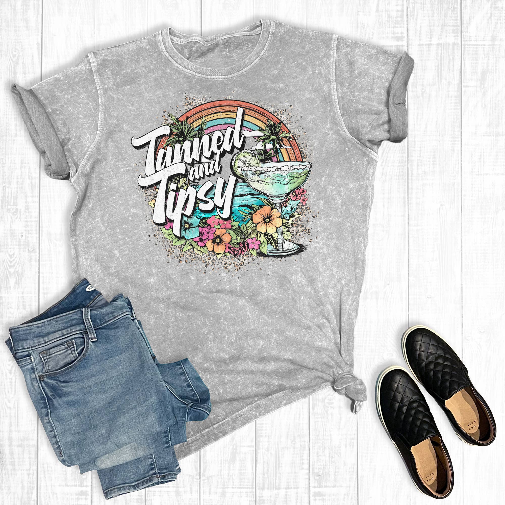 Summer Tanned and Tipsy Mineral Wash Graphic Tee