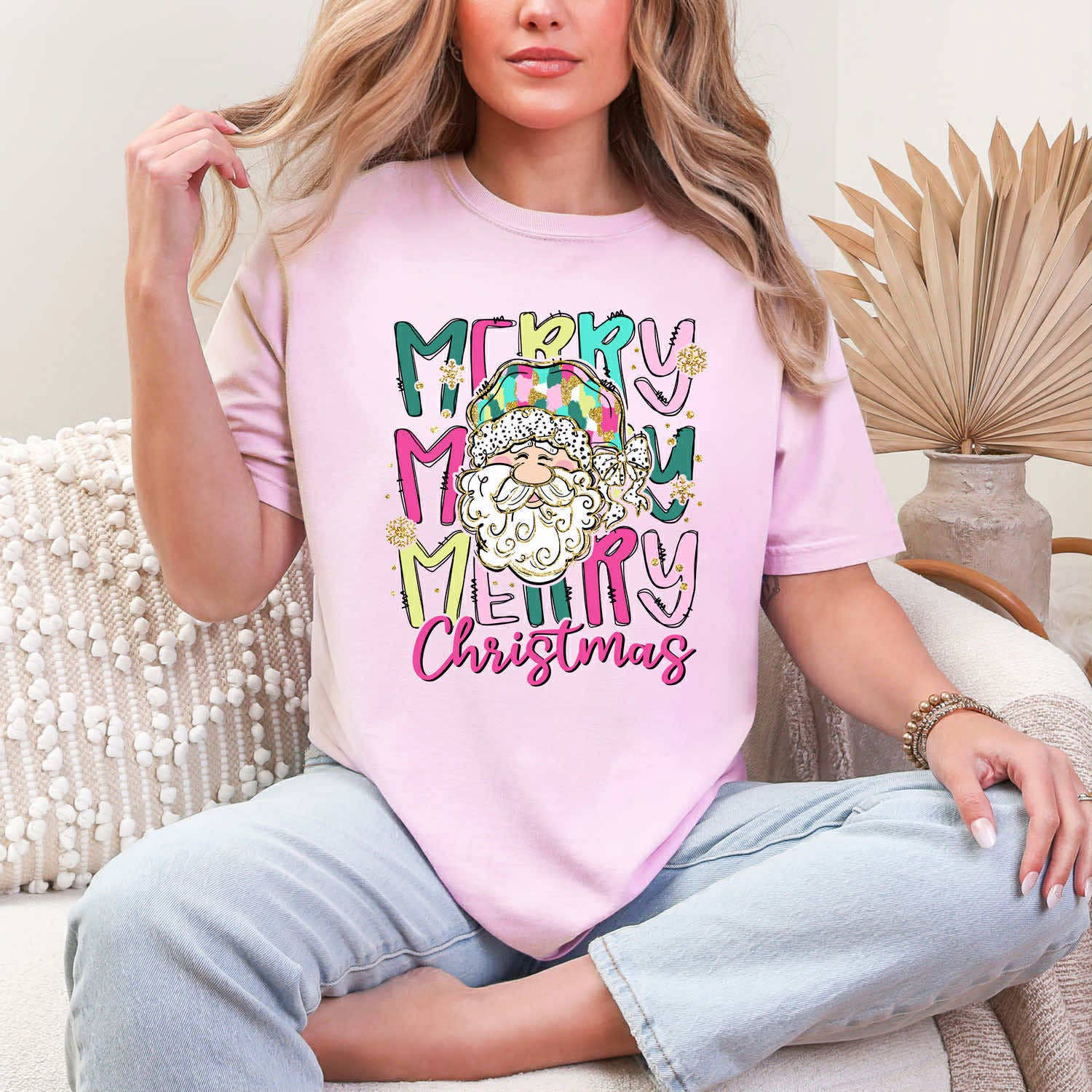 Merry Christmas Stacked Santa Tee