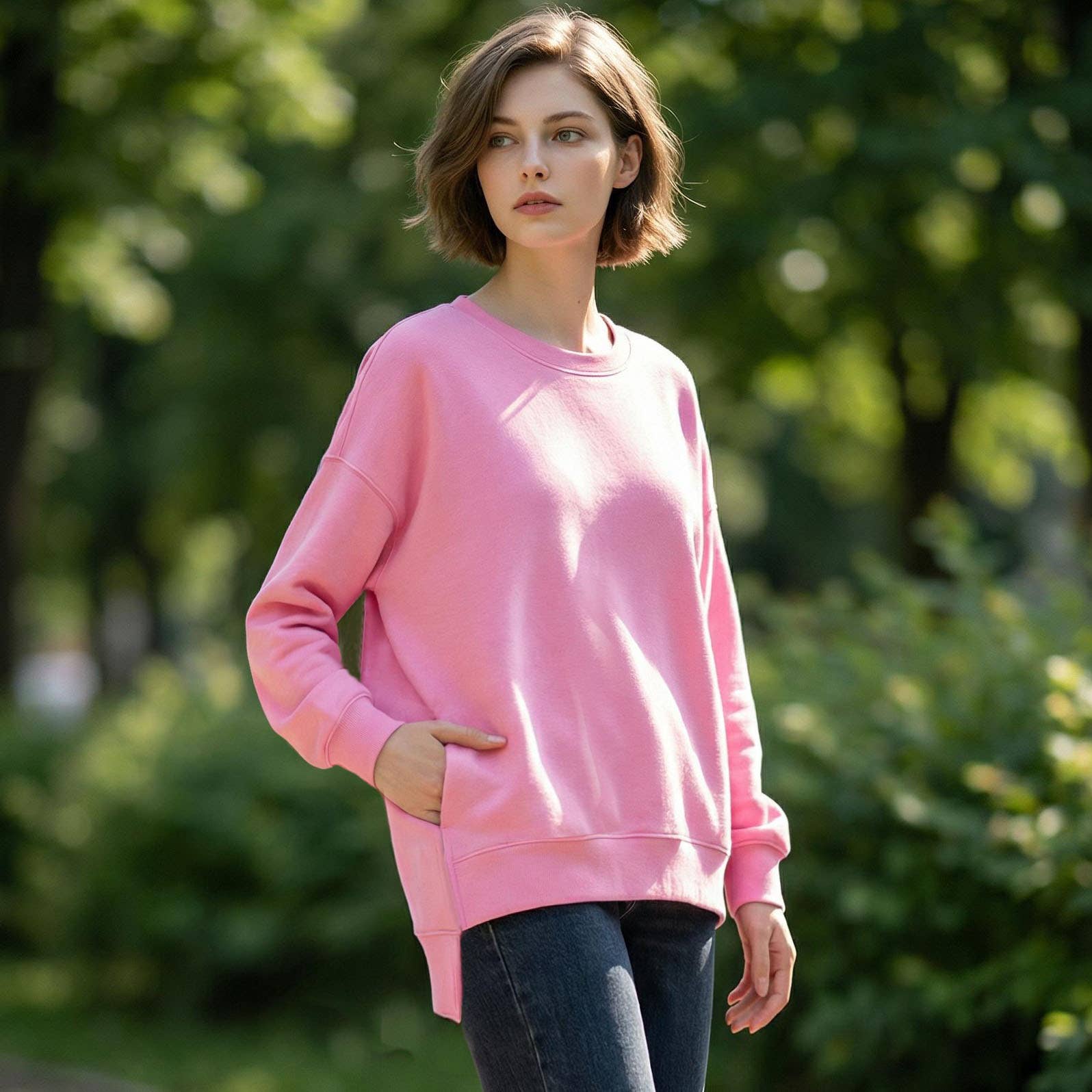 .....Fleece Hi Low Boyfriend Sweatshirts with Pocket SI-27013