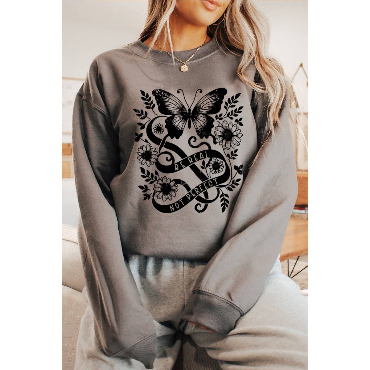 Be Real Not Perfect Vintage Graphic  Sweatshirts