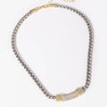 Box Chain Design Two Tone Cz Bar Necklace