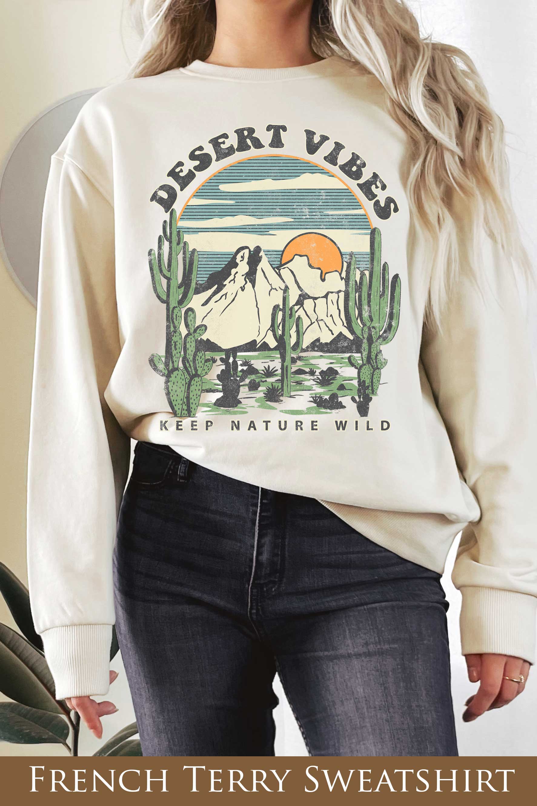 Desert Vibes Cactus Graphix Terry Sweatshirts
