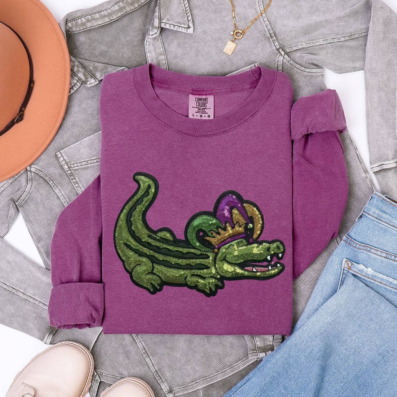 Mardi Gras Gator Sequin Long Sleeve