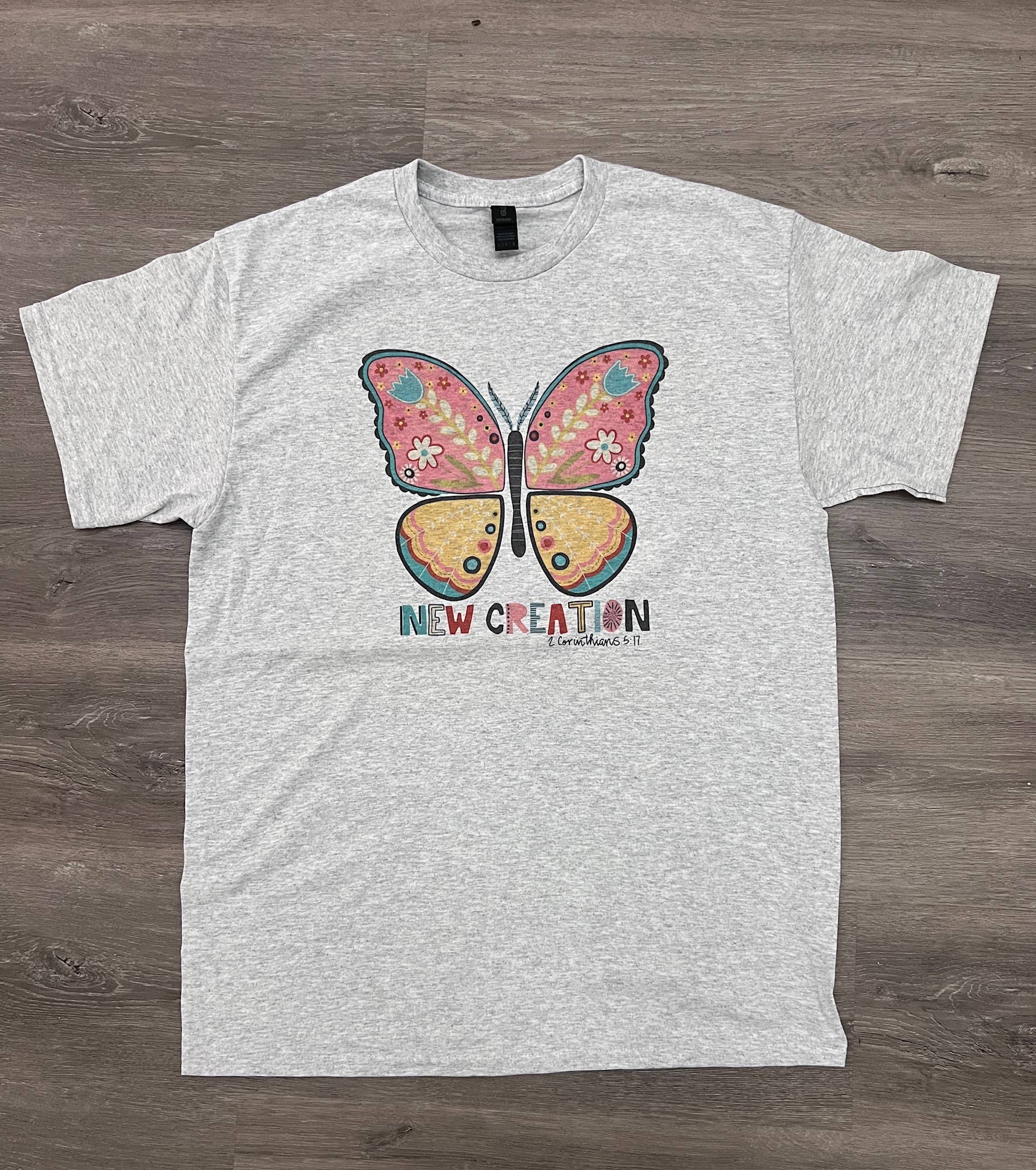 New Creation Butterfly On Ash Gray Tee