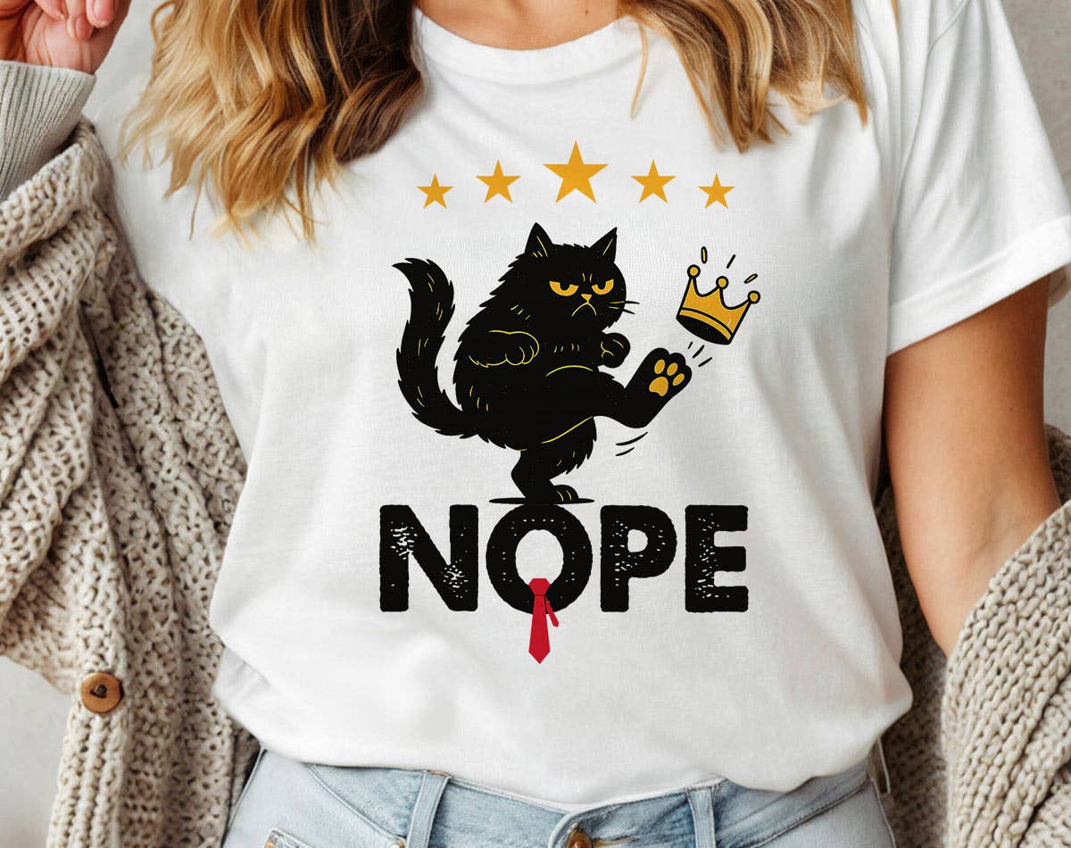Nope No Kings Black Cat - Anti Trump Protest Graphic Shirt