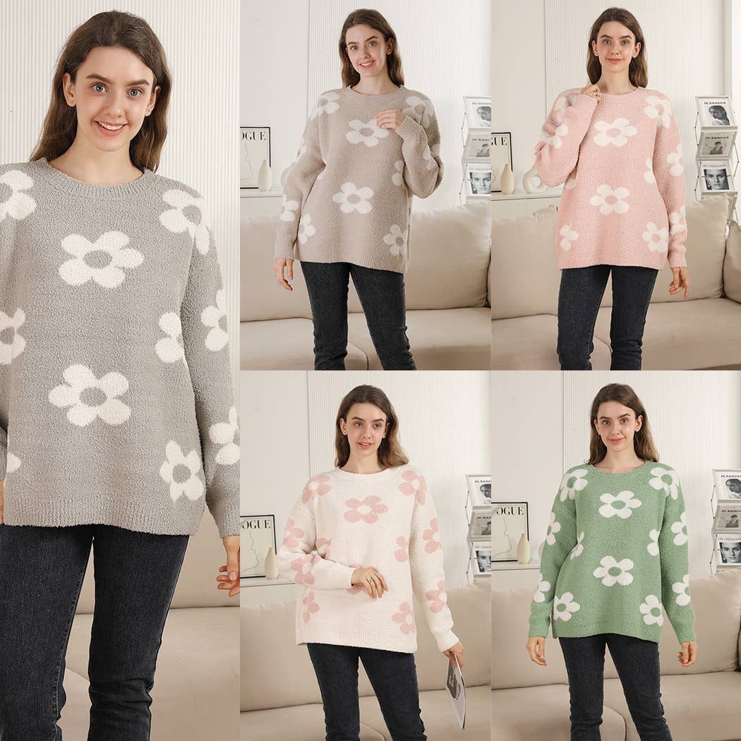 Daisy Jacquard Cozy Crew Neck Sweater
