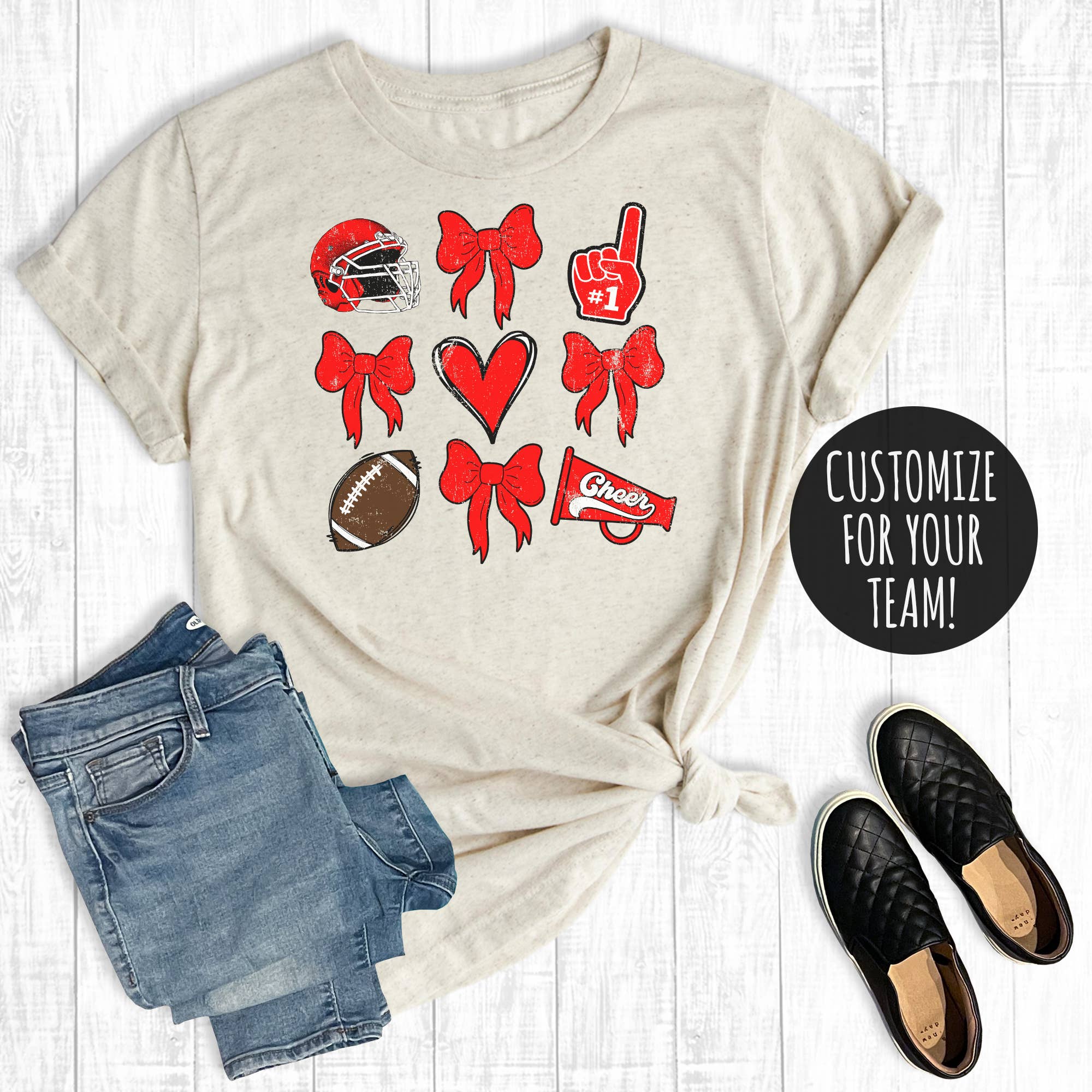 Custom Football Cheerleader Coquette Bows Graphic Tee