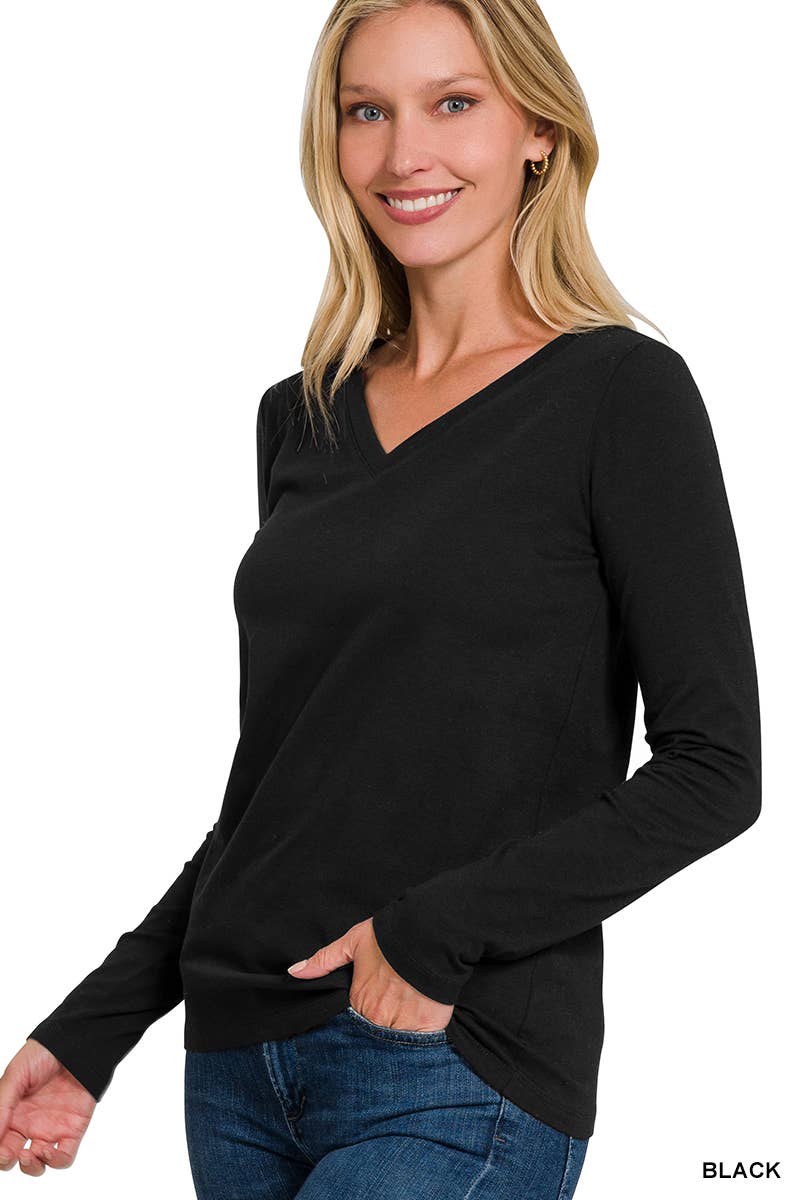 Cotton V Neck  Long Sleeve T-Shirts