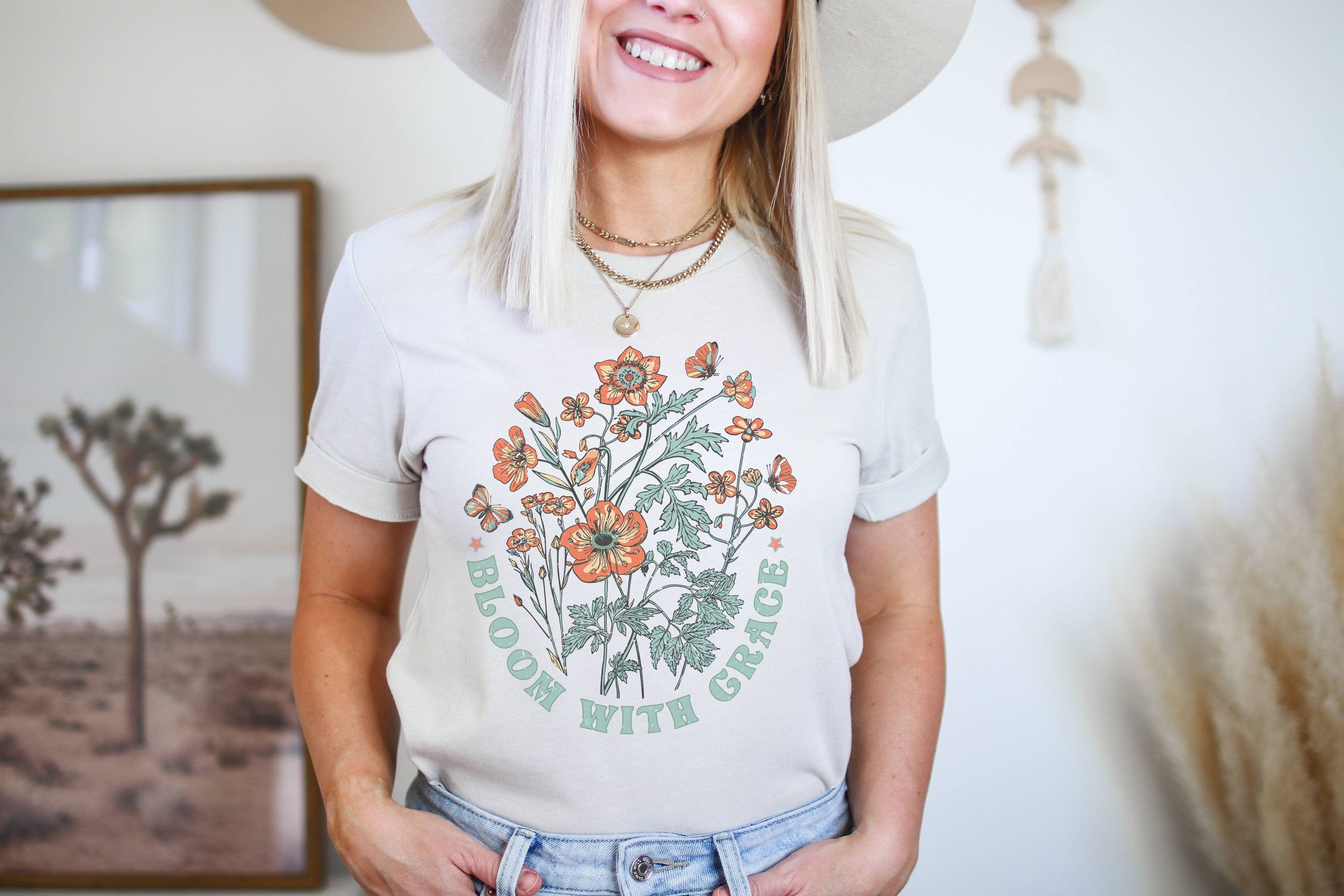 Bloom with Grace Floral Retro Graphic Tees Botanical Women's