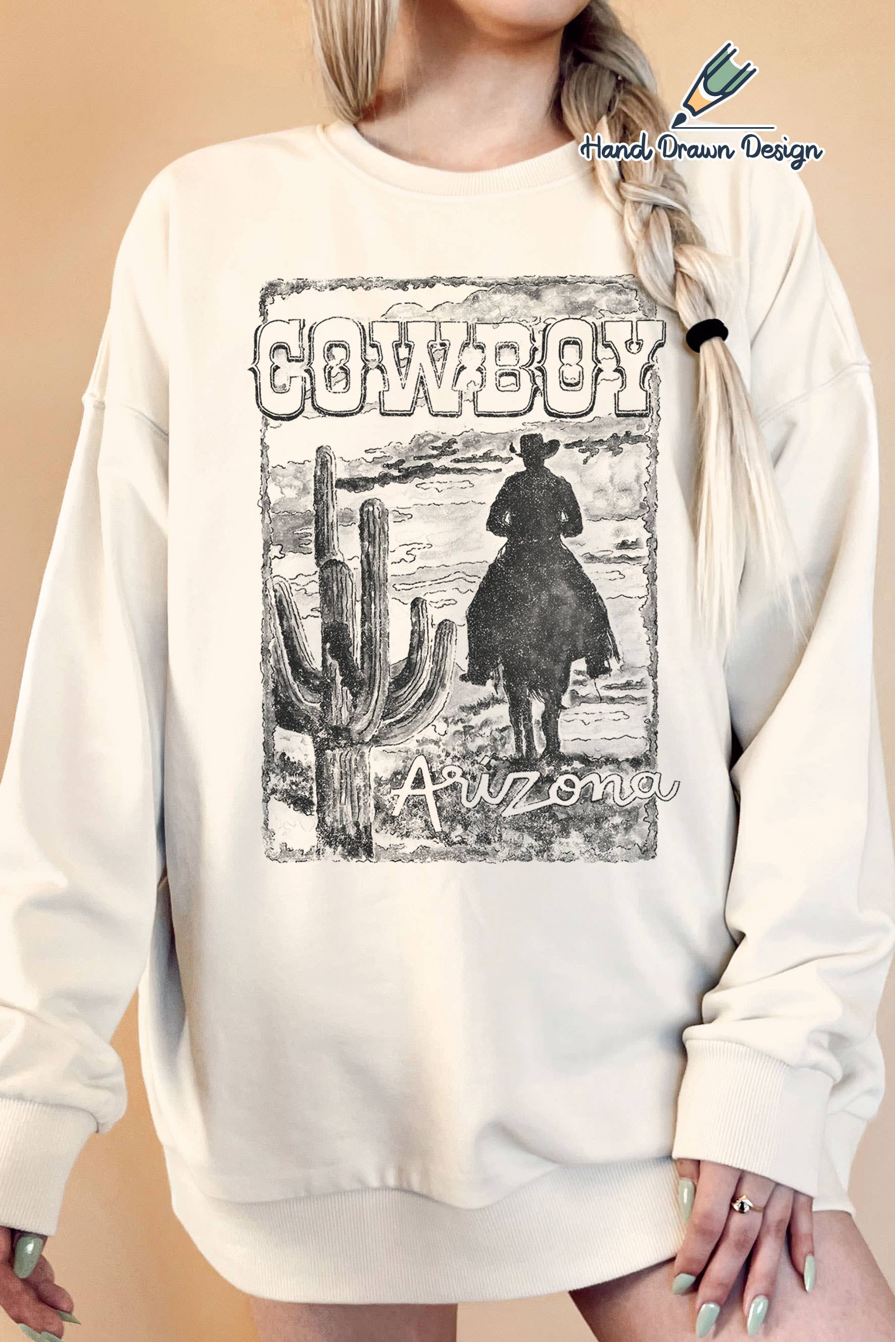 Arizona Cowboy Hand Drawn Oversize Graphic Terry Sweatshirts