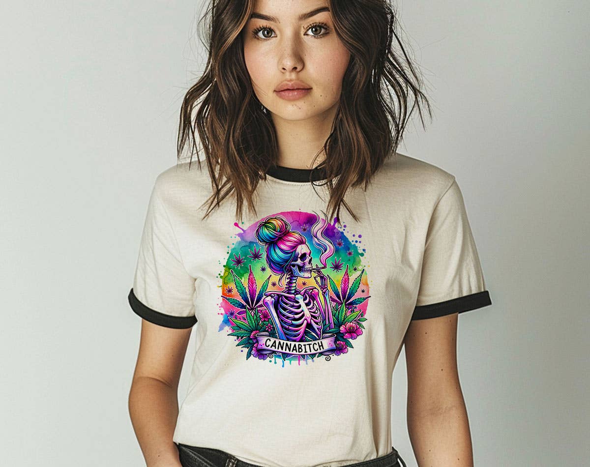 Cannabitch Skeleton Hippie -  Funny Hemp Weed Ringer Tee