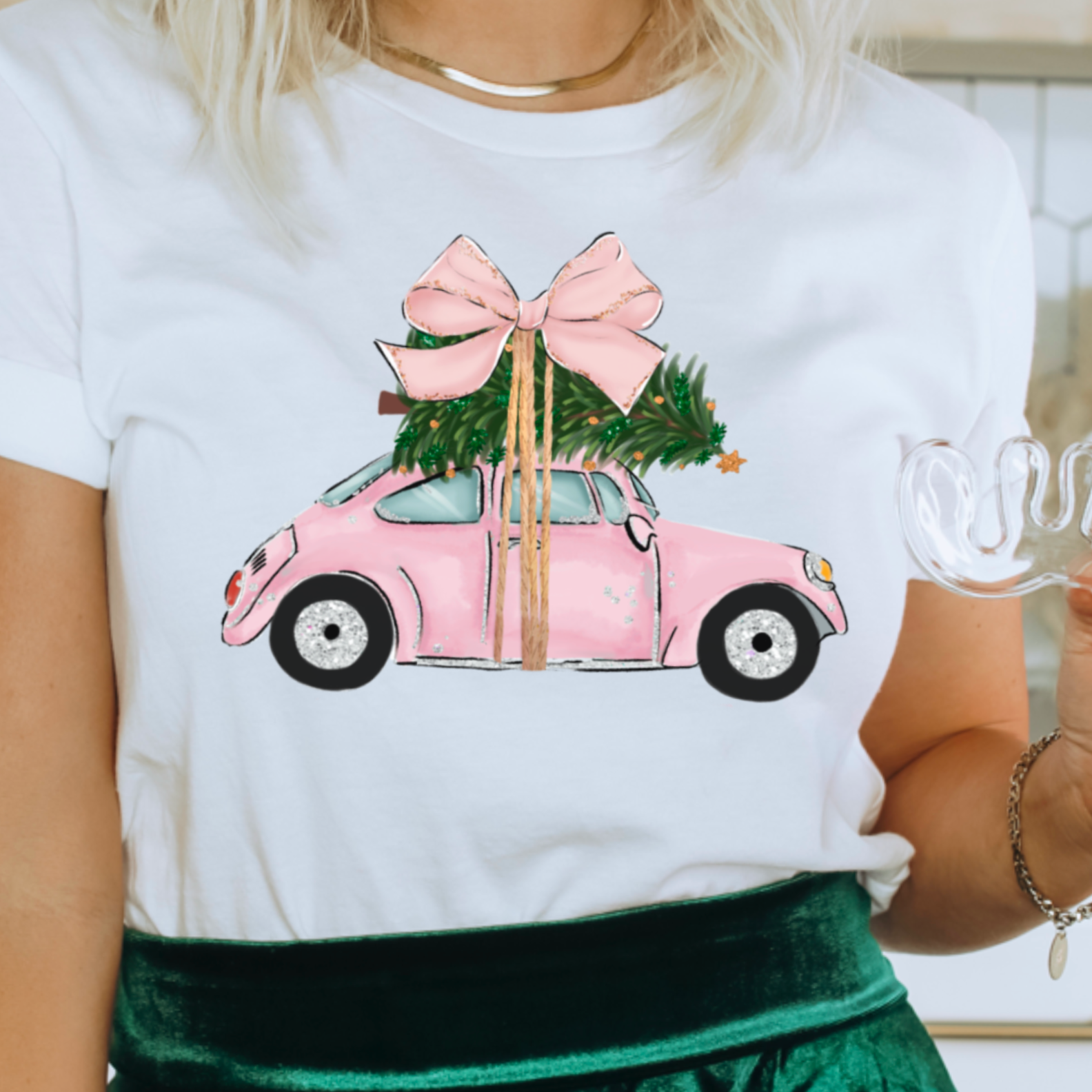 Christmas Car Pink Christmas  Graphic Tee