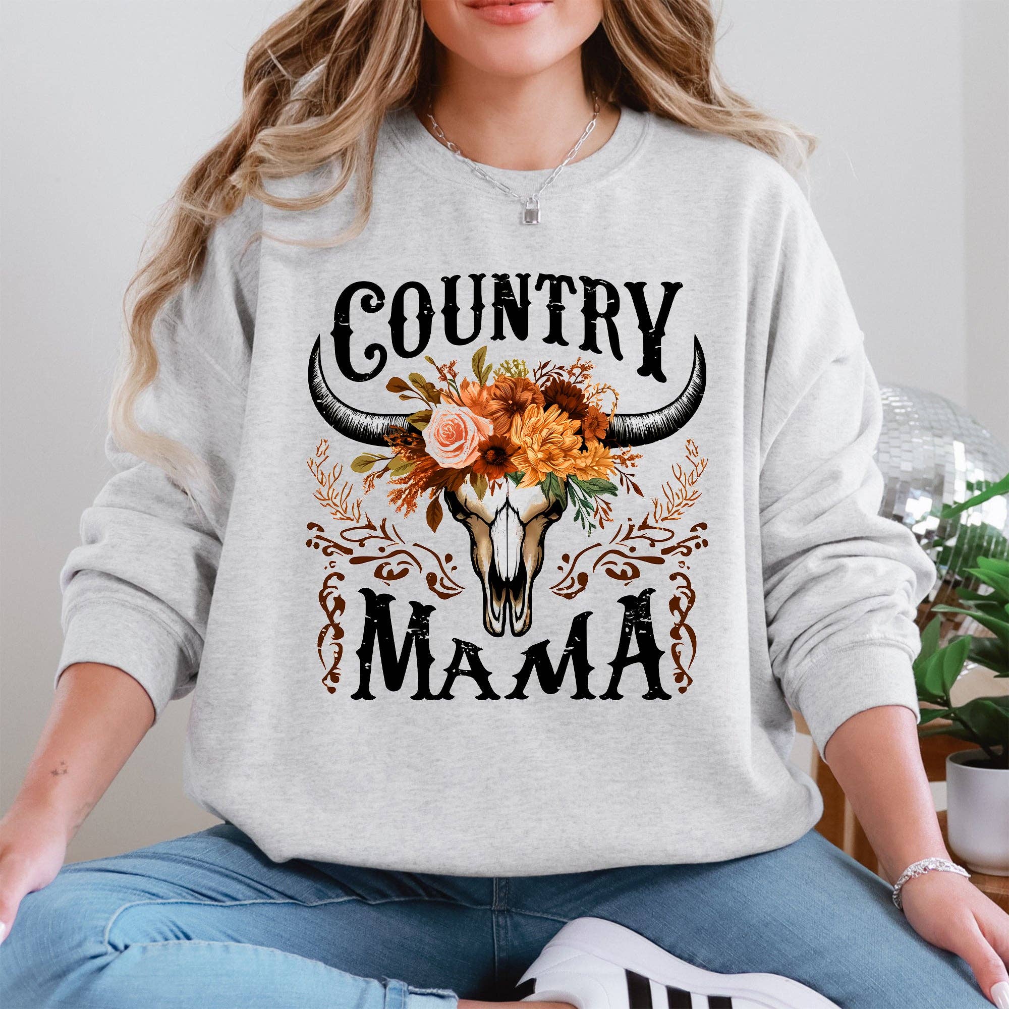 Country Mama, Skull, Western Country Mother's Day Sweatshirt