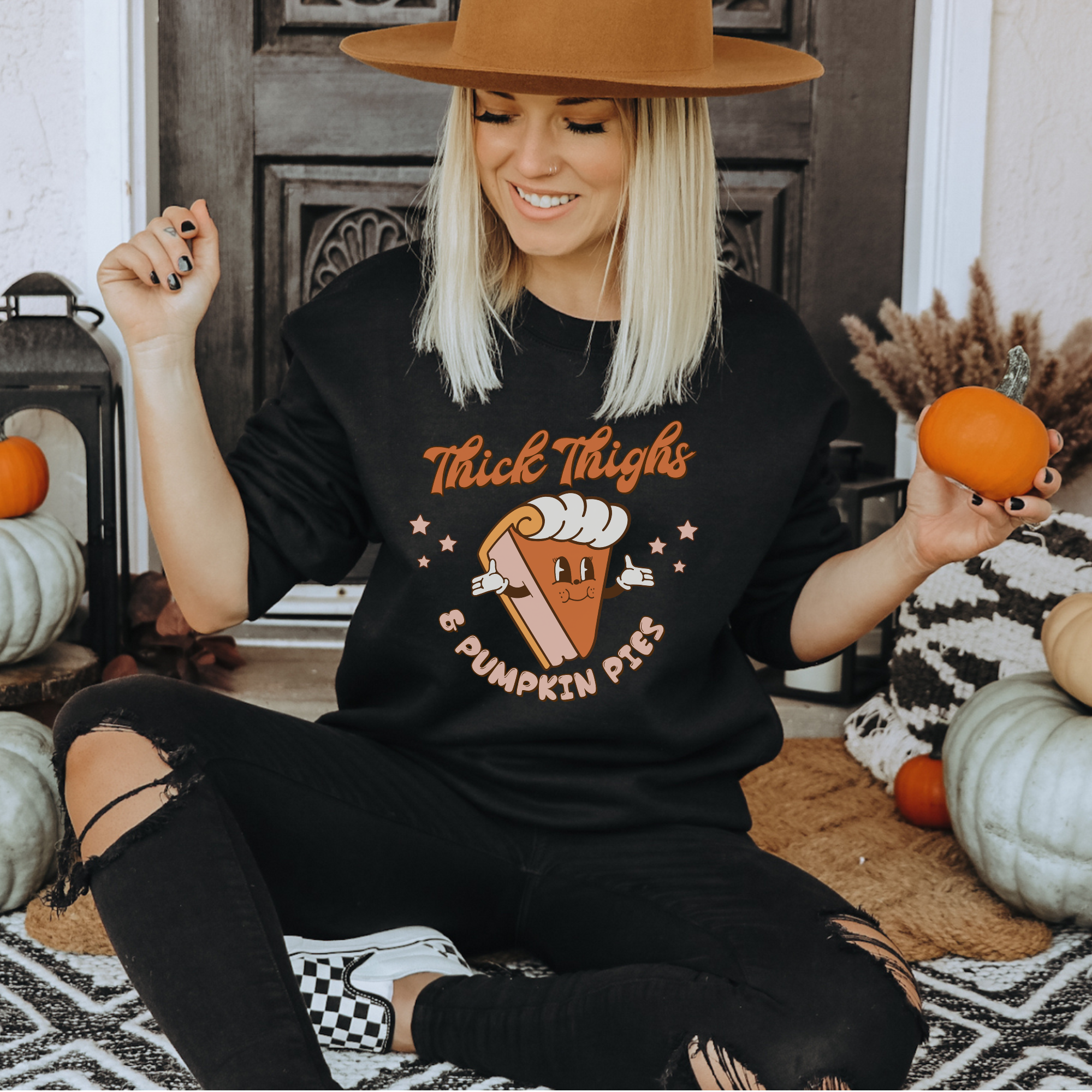 Thick Thighs & Pumpkin Pies Halloween Crewneck Sweatshirt