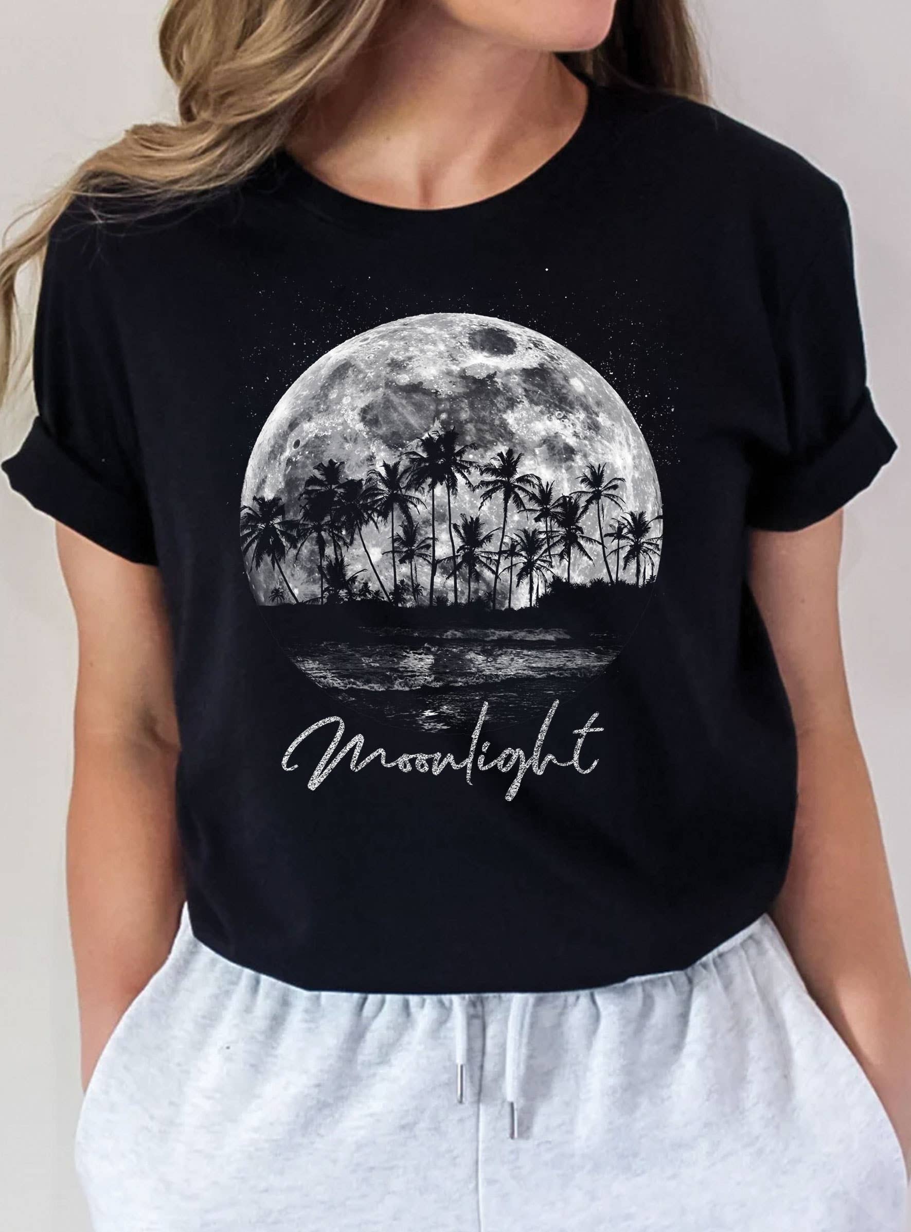 Moonlight Palm Tree Graphic Tshirts