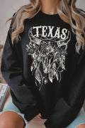 Texas Dream Catcher Cow Skull Graphic Brushed Sweatshirts