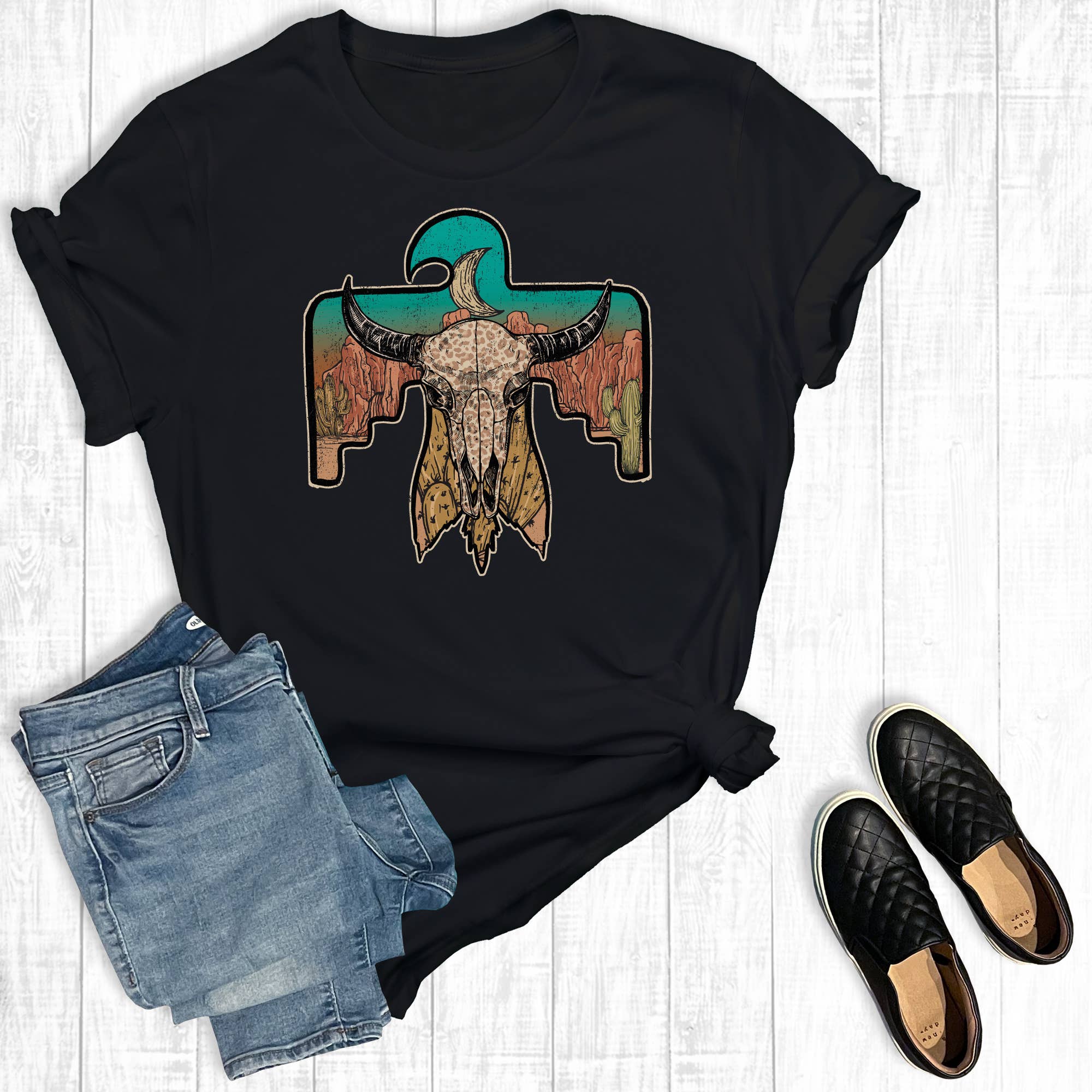 Leopard Thunderbird Cowskull Graphic Tee