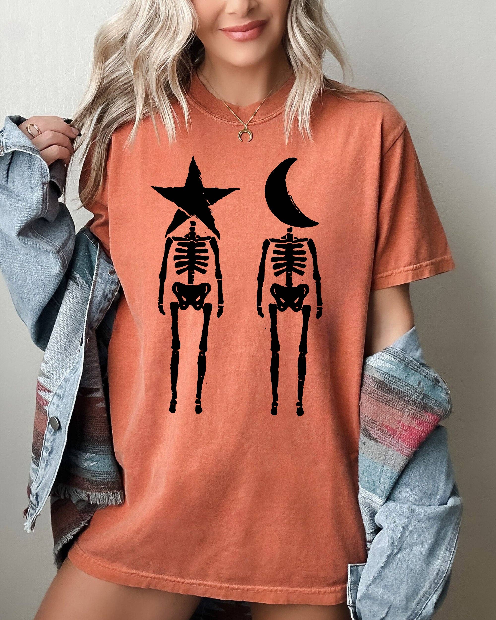 Mystical Couple, Stars, Moons, Skeleton, Halloween Shirt