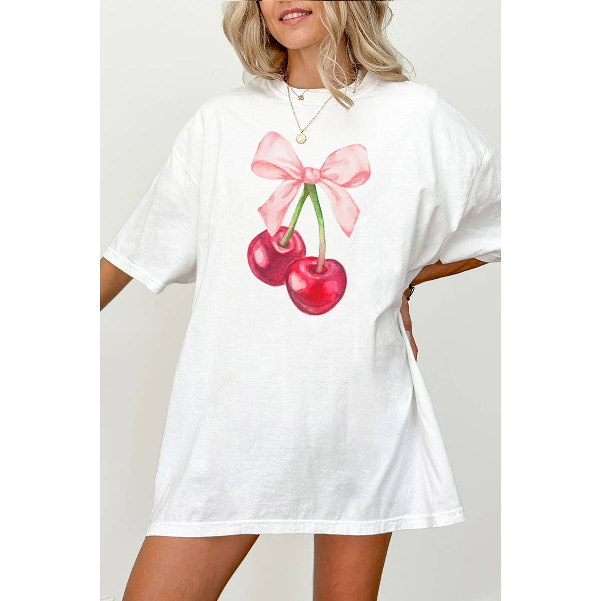 Cherry Ribbon  Vintage Graphic Oversized Tee