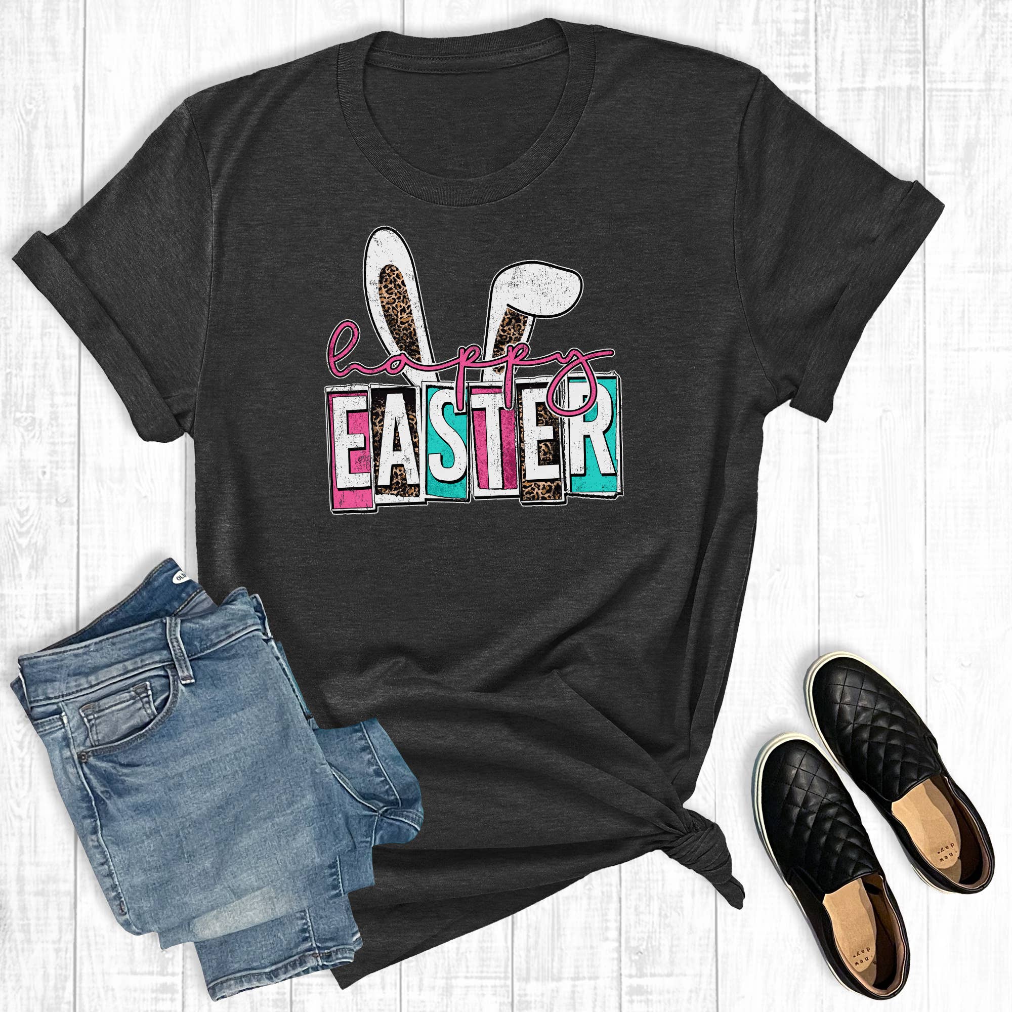 Happy Easter Leopard Bunny Ears Graphic Tee