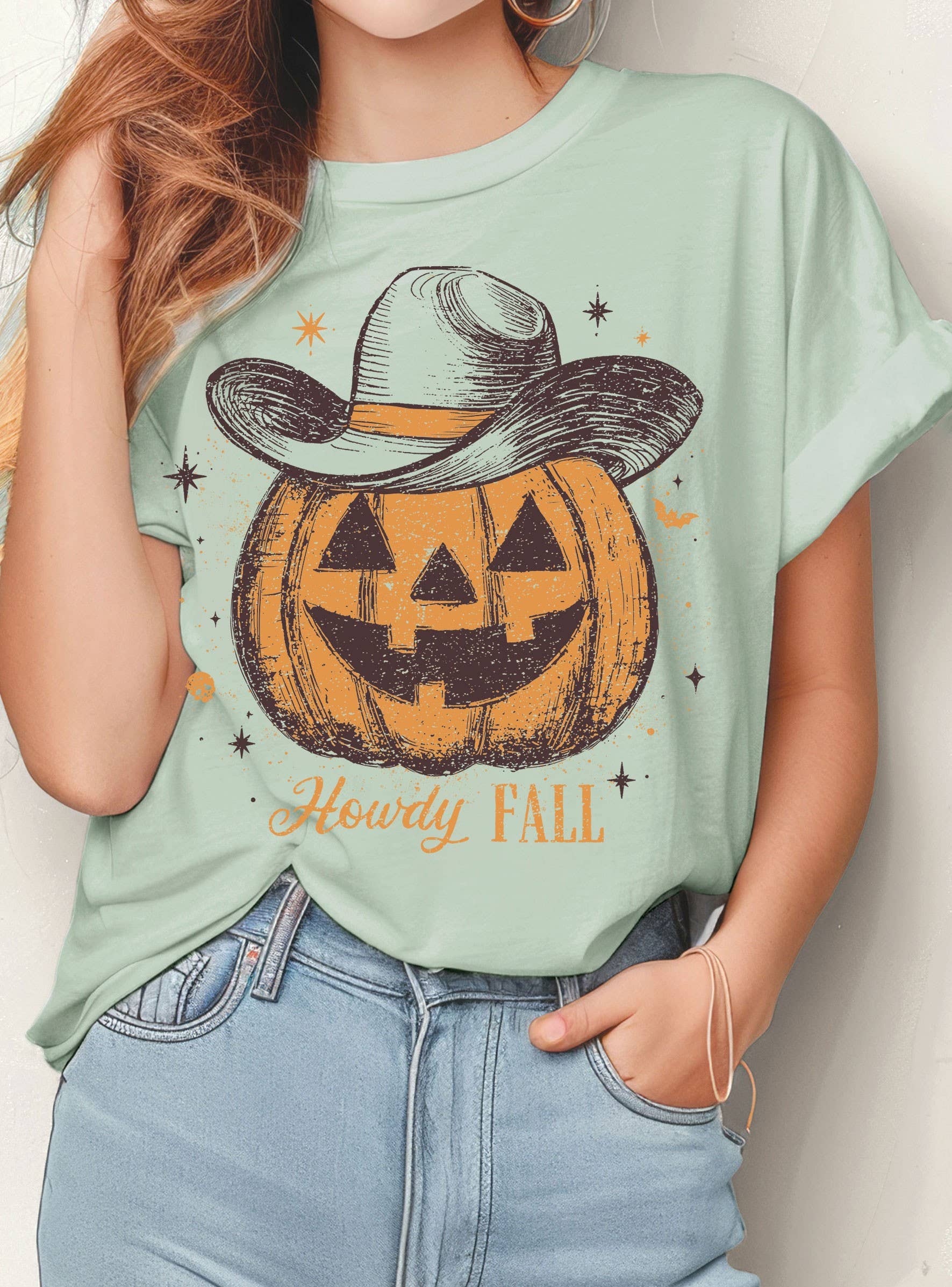 Howdy Fall Pumpkin Cowboy Graphic Tshirts