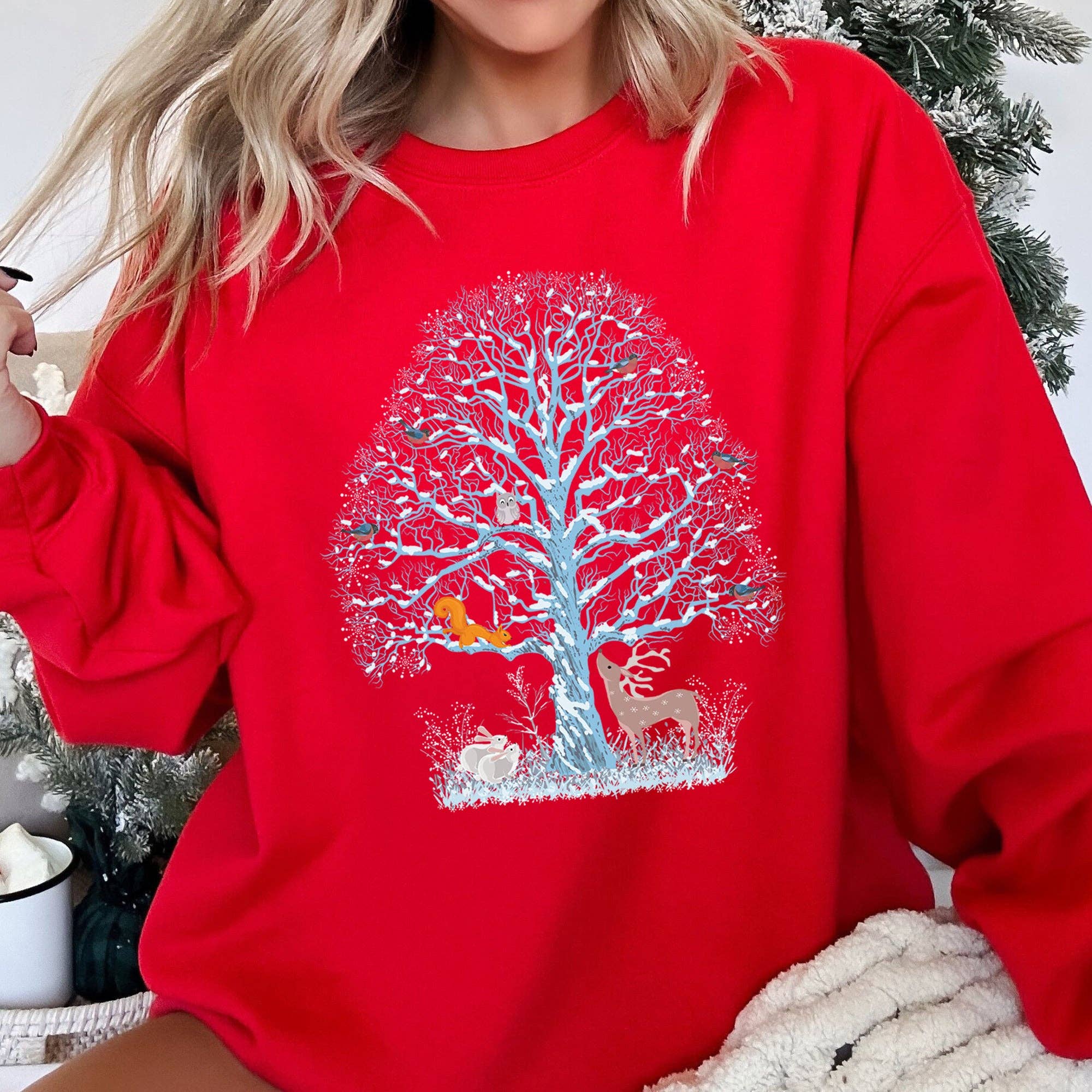 Winter Tree Filled with Animals, Christmas Sweatshirt