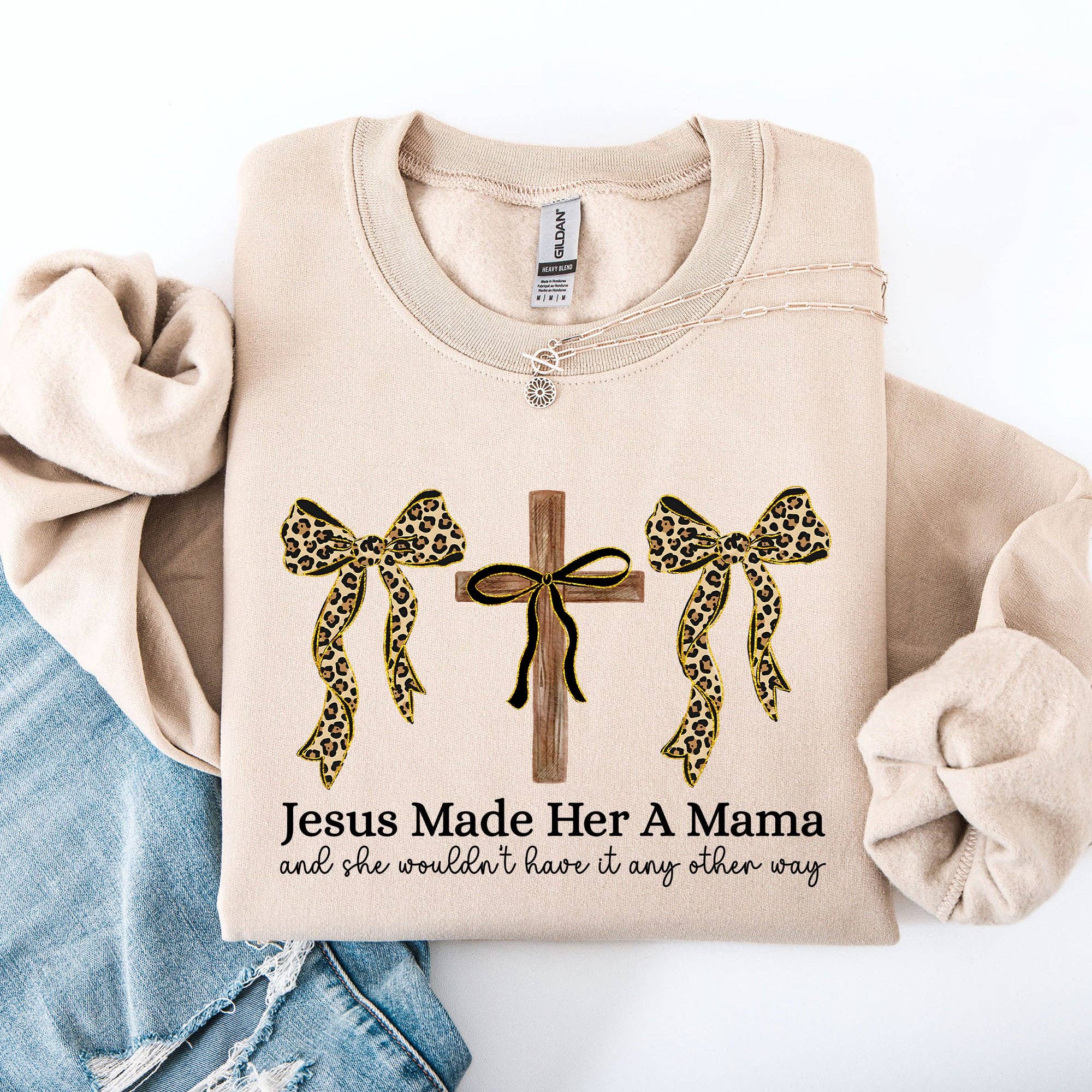 Jesus Made Her A Mama, Ribbons, Mother's Day Sweatshirt