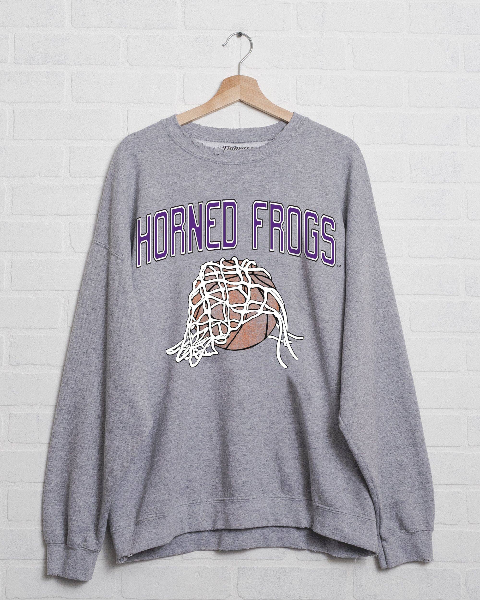 Tcu Horned Frogs Basketball Fling Gray Thrifted Sweatshirt