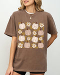 Checkered Pumpkins Daisies Flowers Halloween Autumn Shirt