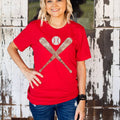 Sequin Bats and Baseball Patch Red Everyday Tee