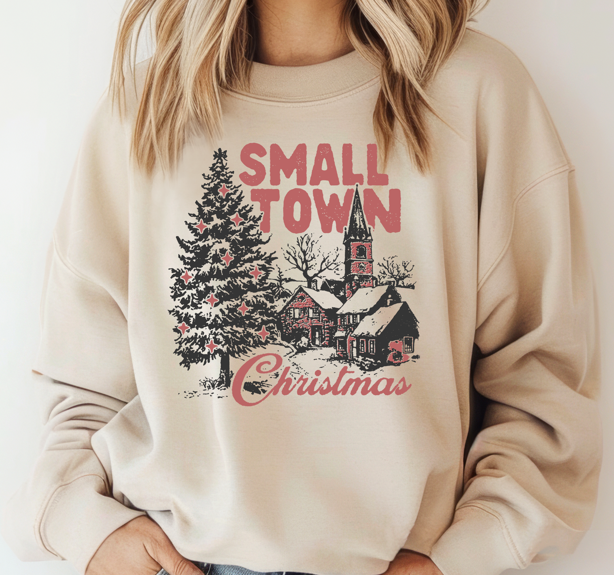 Small Town Christmas Crewneck Pullover, Shop Local